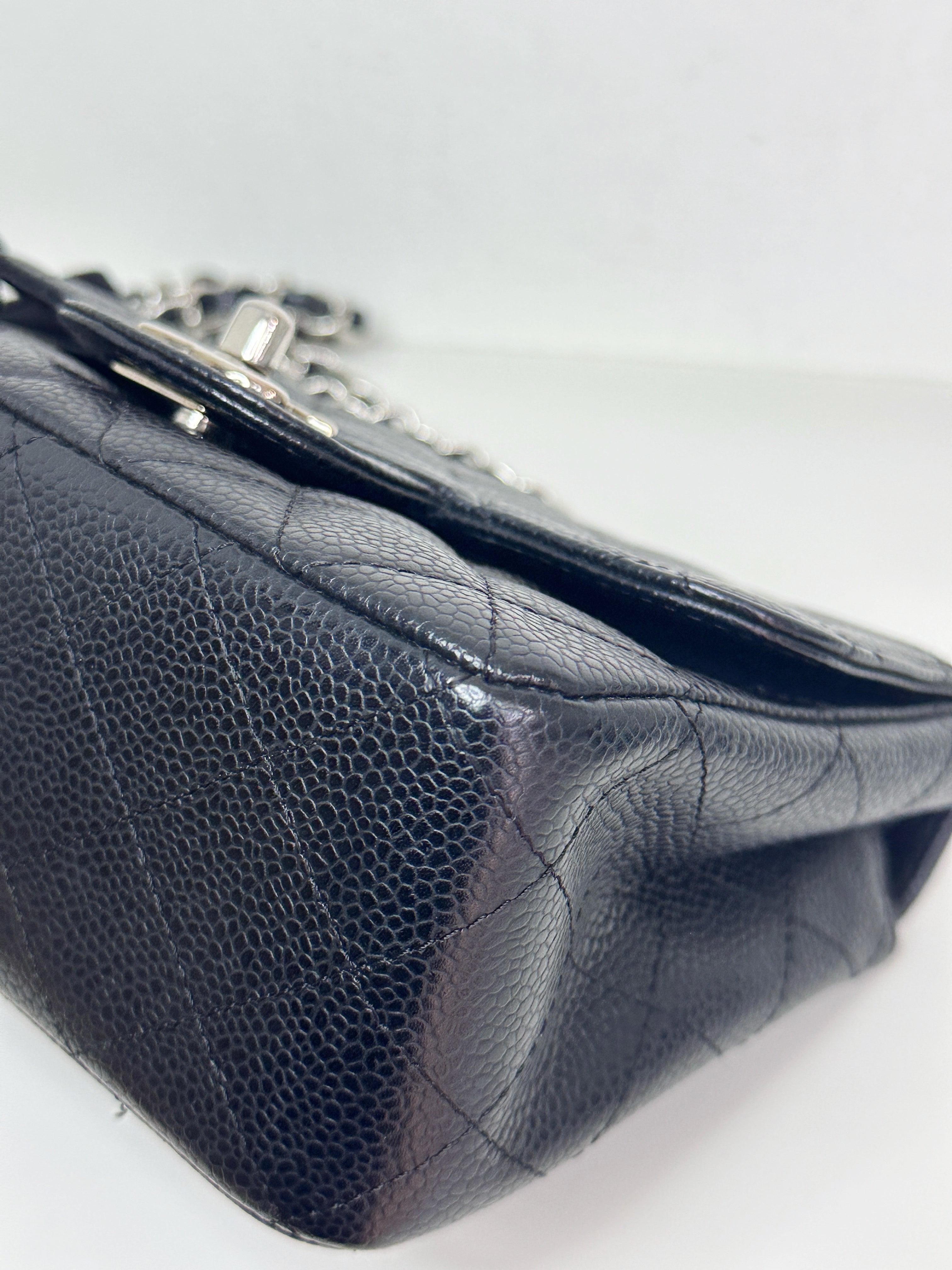 Chanel Mini Square Classic Quilted Caviar Single Flap Bag Black SHW 1184 holo card