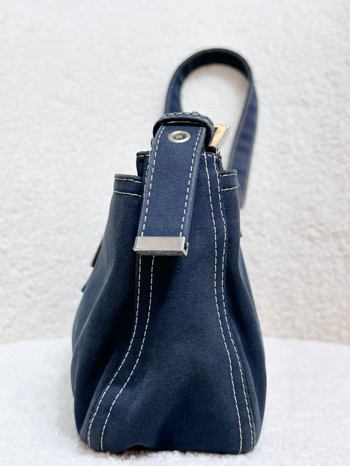 Fendi Mamma Baguette Canvas Shoulder Bag Navy blue
