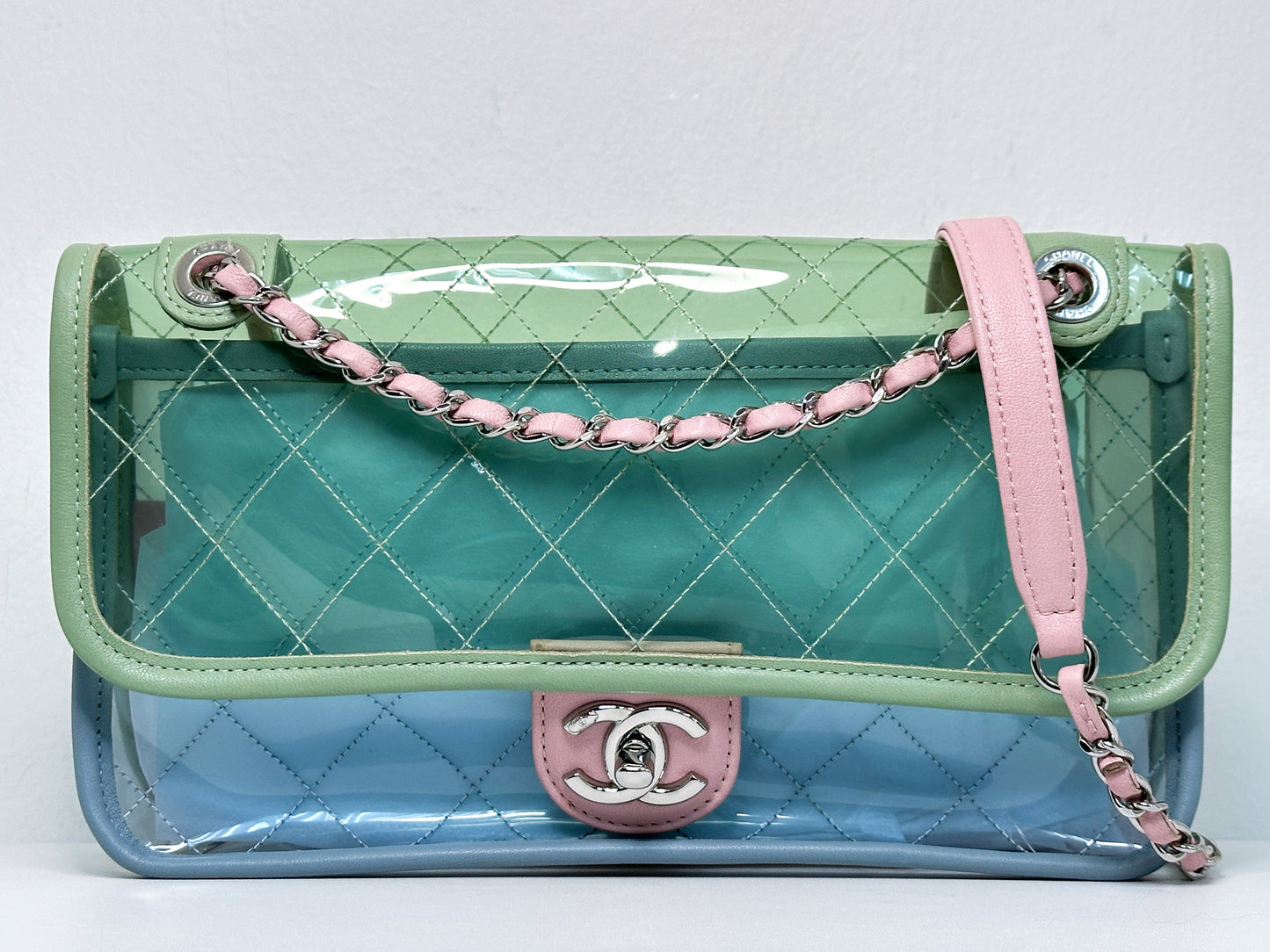 Chanel Coco Splash PVC Medium Flap Bag Green/Blue/Pink 254975 holo