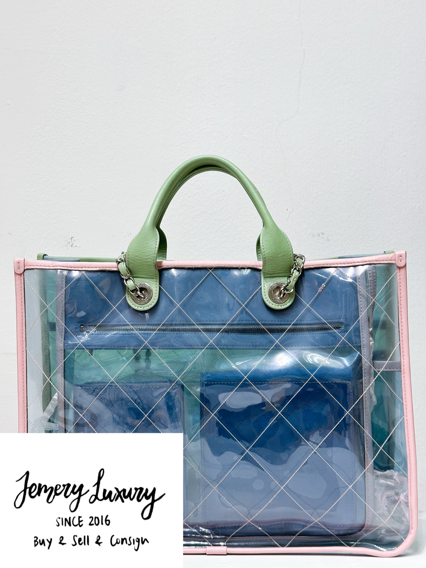 Chanel PVC Green/Pink/Blue Tote bag 2584 holo card