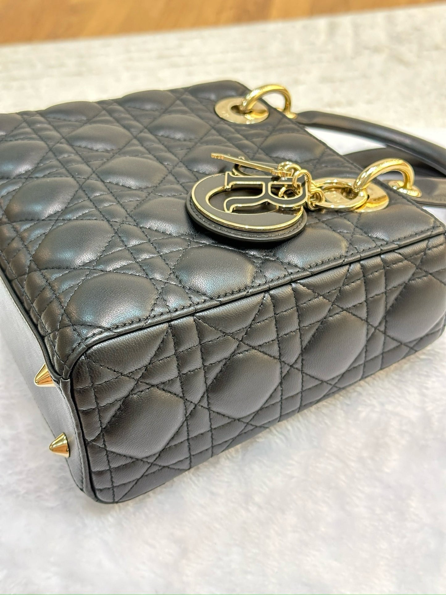 Christian Dior Small Cannage Lambskin My Lady Dior ABC Bag Black GHW