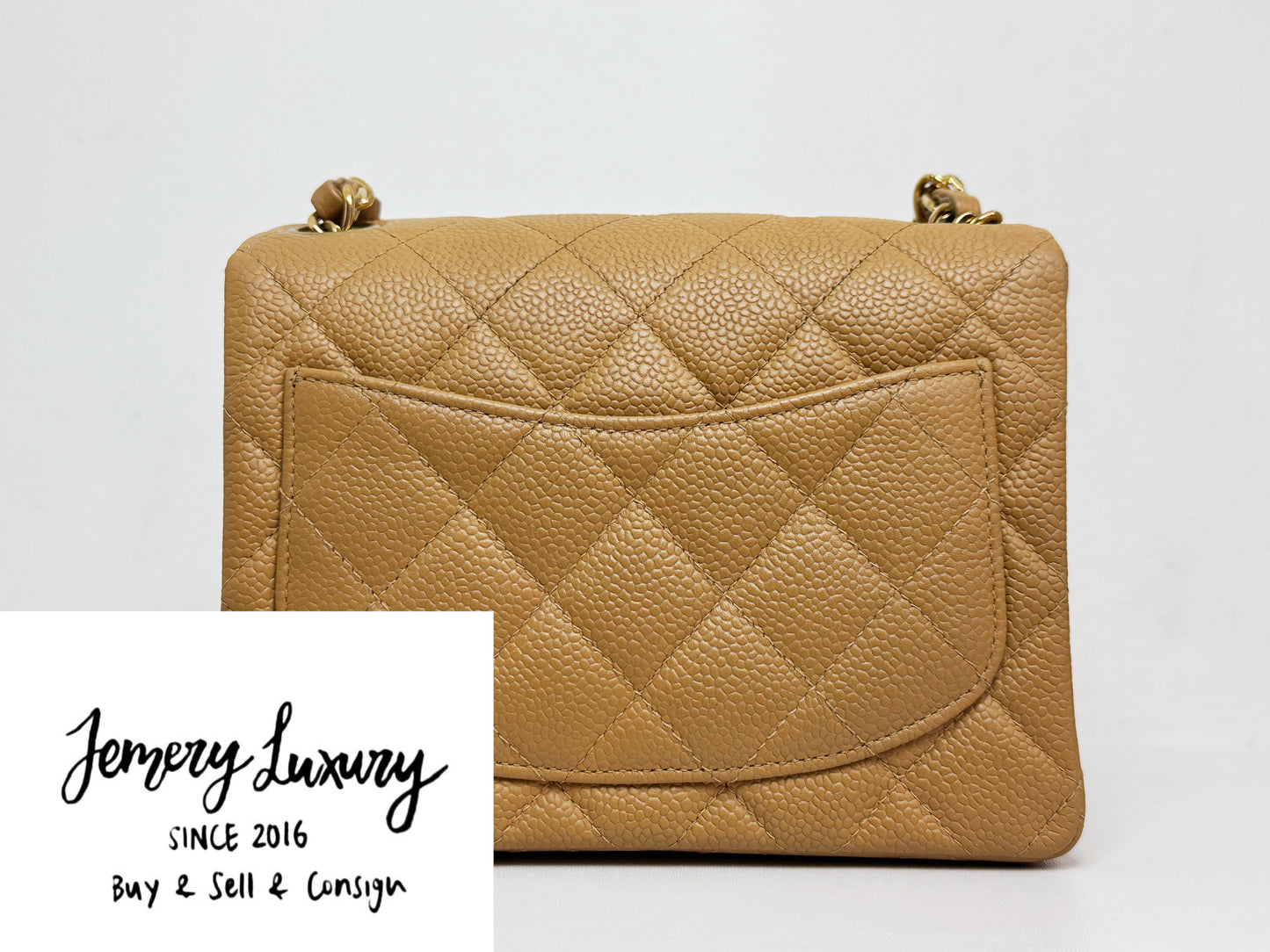 Chanel 24K Gold Mini Square Caviar Classic Flap Chain Shoulder Bag Beige GHW 84 holo card