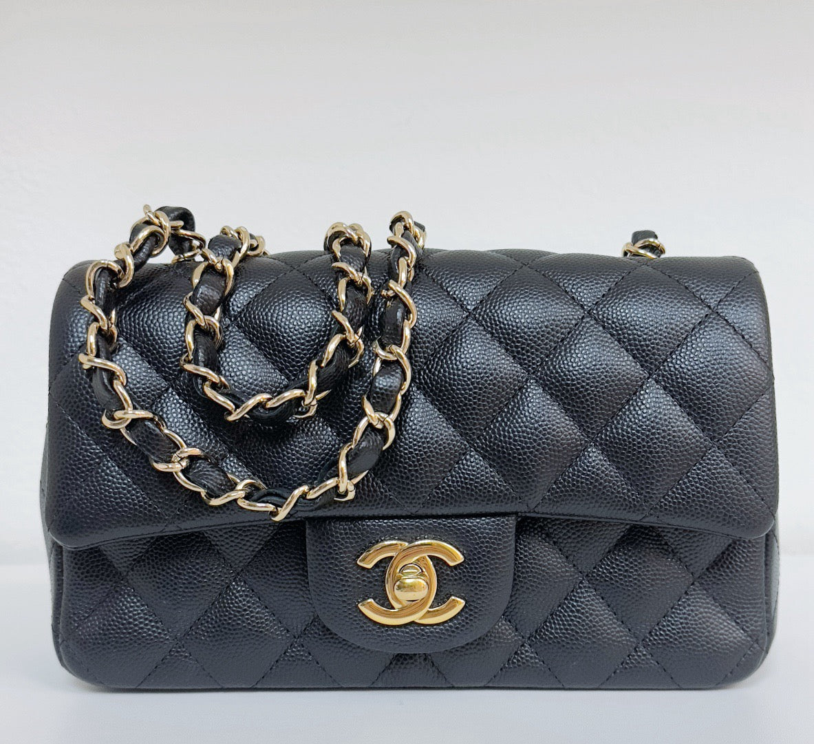 Chanel Mini Rectangular Classic Flap Black Bag 17B GHW 2445 holo card