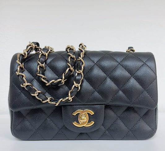 Chanel Mini Rectangular Classic Flap Black Bag 17B GHW 2445 holo card