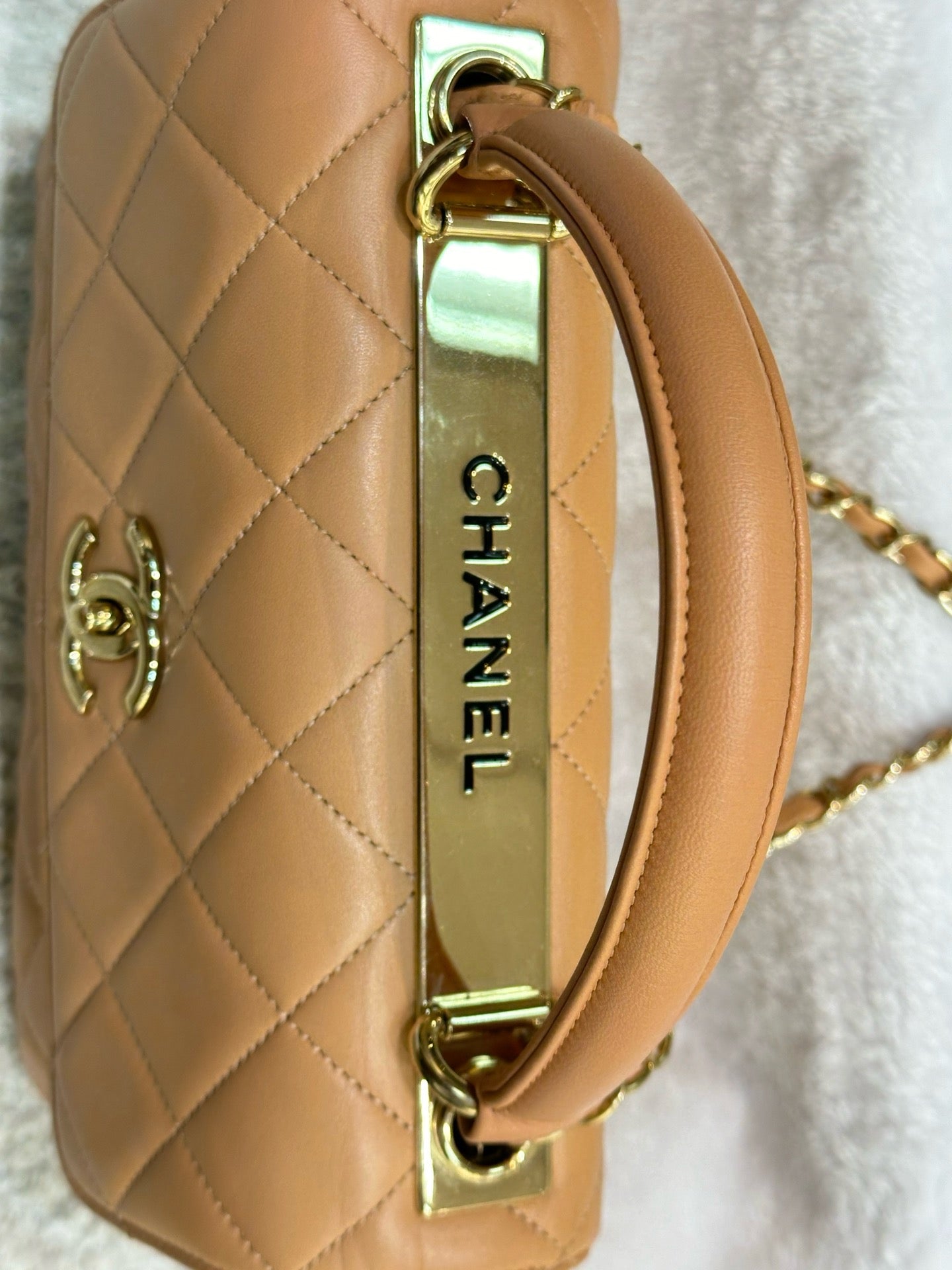 Chanel Small Lambskin Quilted Trendy CC Dual Handle Flap Bag Beige 17C