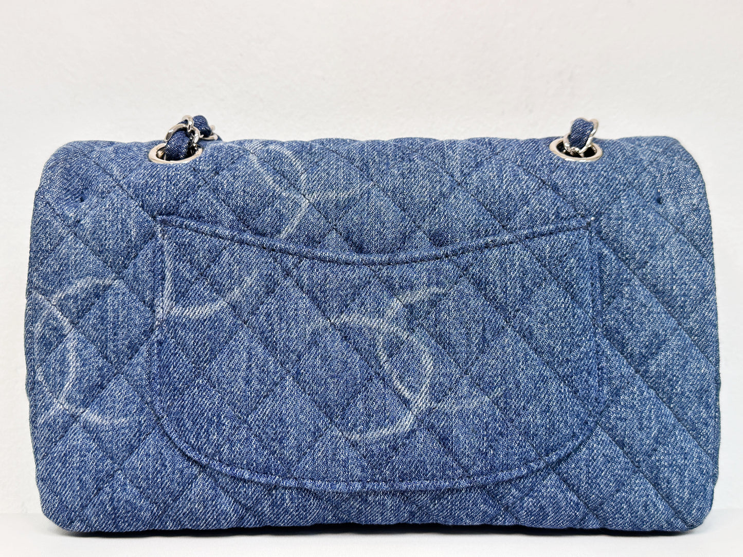 Chanel 20B Medium Blue Denim Quilted CC Single Flap SHW 3045 holo card