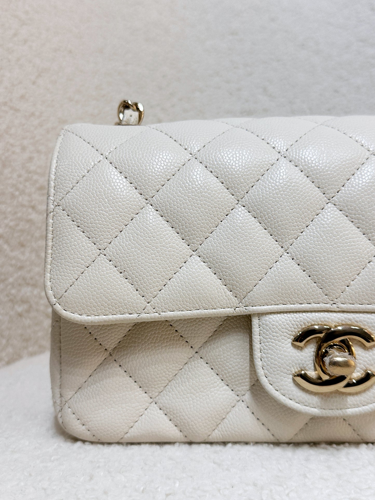Chanel Mini Rectangular Classic Quilted Caviar Ivory 17C GHW 2383 holo card
