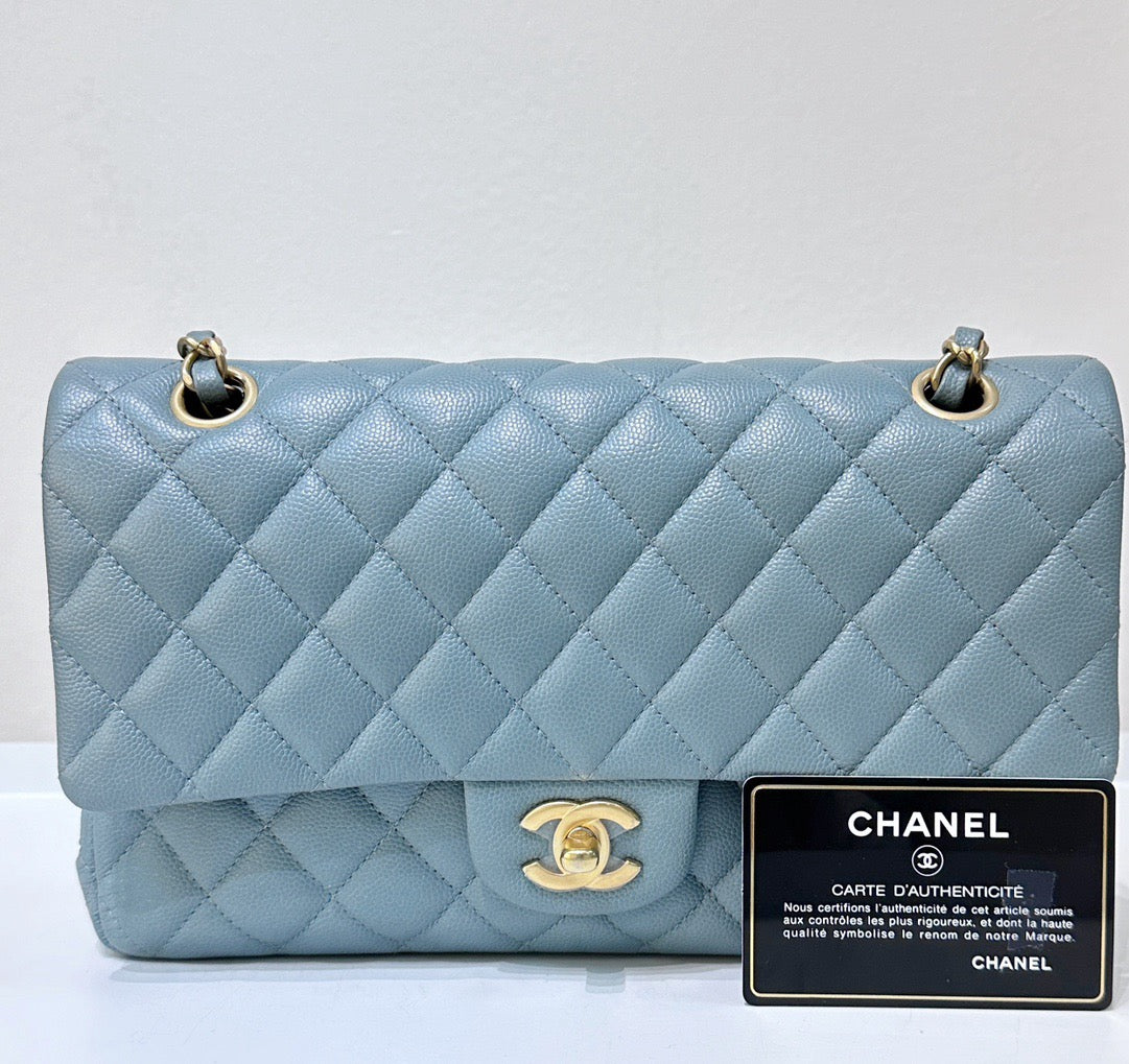 Chanel Medium Classic Sky Blue Bag 18C