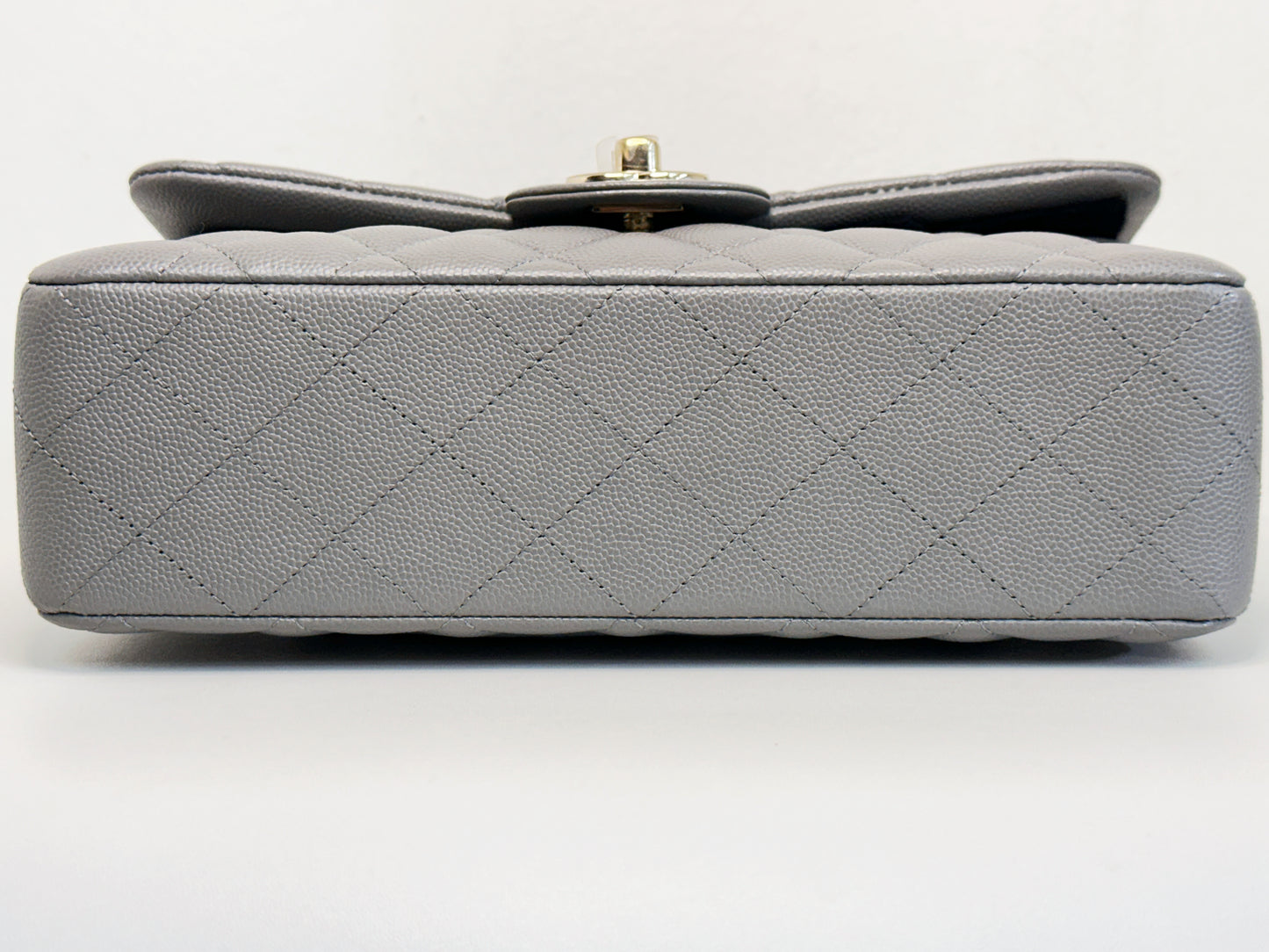 Chanel Small Caviar Quilted Double Flap Bag Grey LGHW EK81 microchip