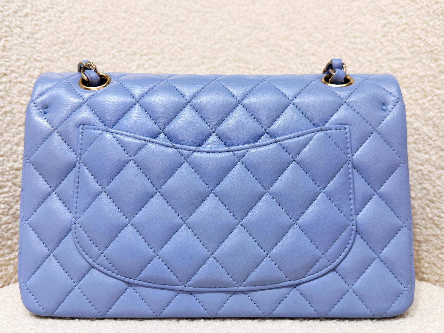 Chanel 21c Small Lambskin Classic Quilted Double Flap Bag Sky Blue GHW 3072 holo card