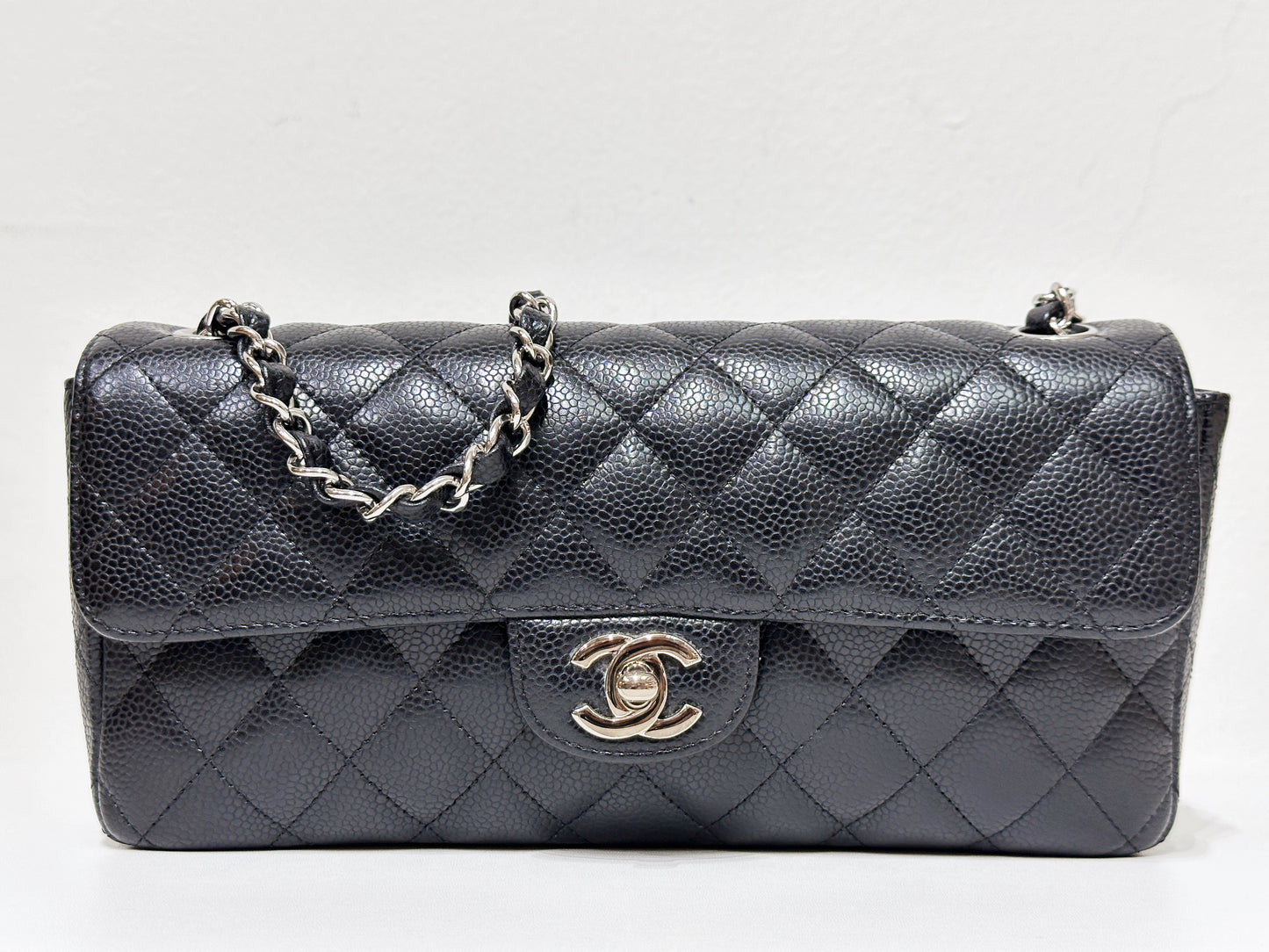 Chanel Caviar East West Flap Bag Black SHW 1172 holo card