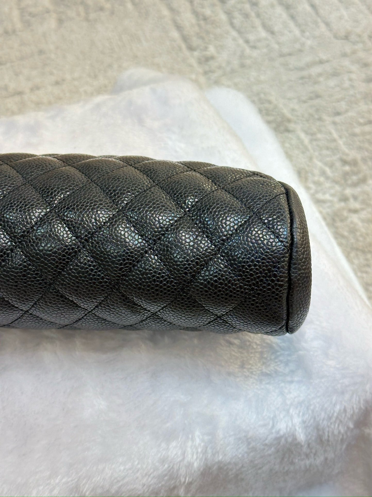 Chanel Quilted Timeless Kisslock Clutch Black Caviar SHW