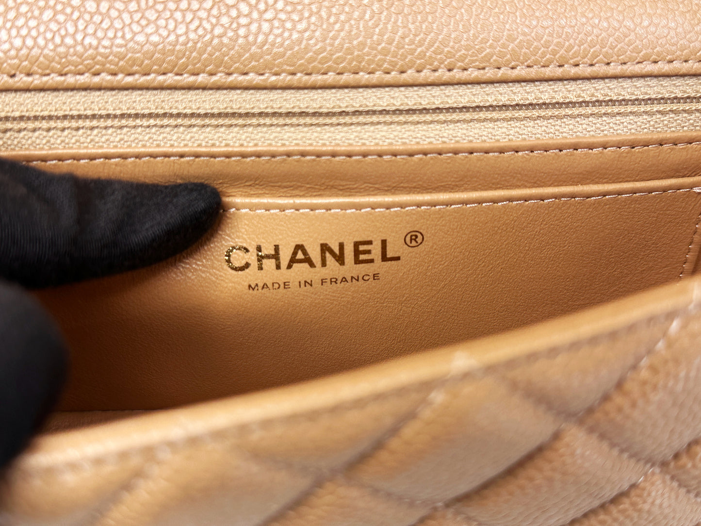 Chanel Classic Mini Rectangular Caviar Dark Beige Bag GHW 259 holo card (corner slightly touch)