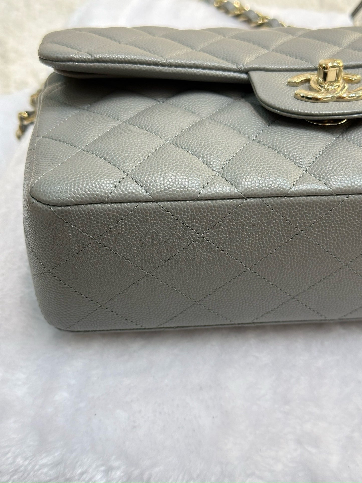 Chanel Small Caviar Quilted Double Flap Grey LGHW