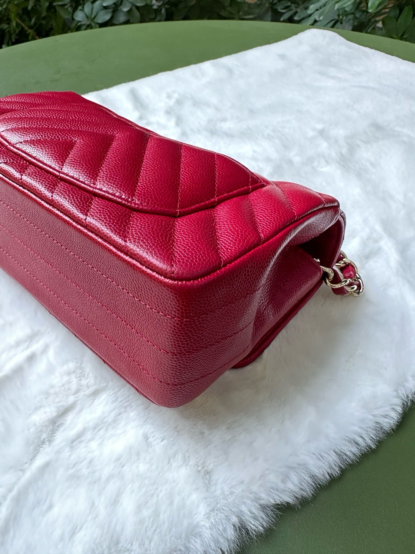 Chanel Mini Rectangle Chevron Red Caviar with GHW