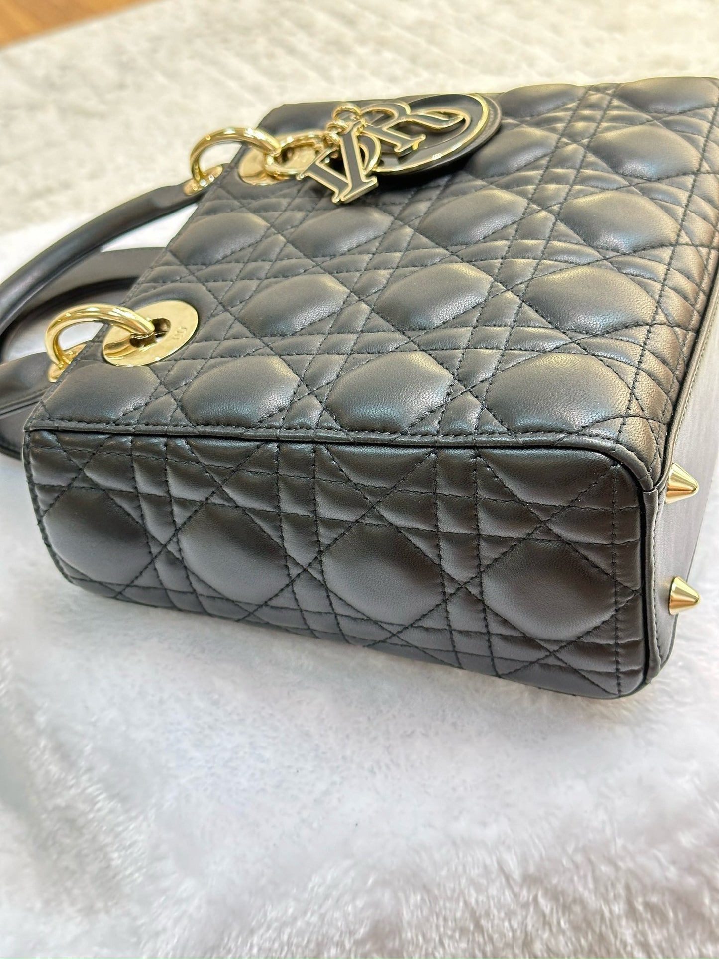 Christian Dior Small Cannage Lambskin My Lady Dior ABC Bag Black GHW