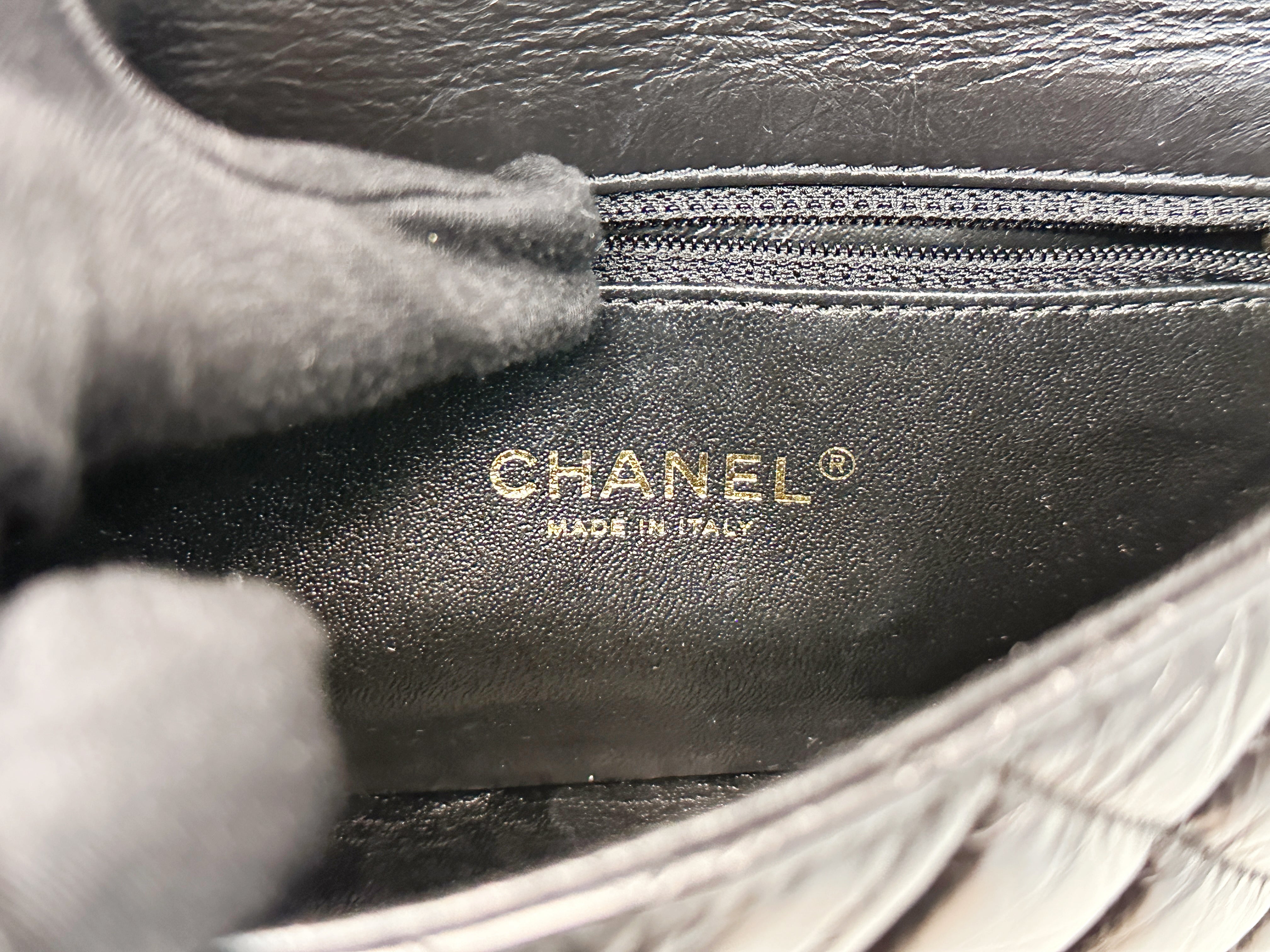 Chanel Mini Limited Edition Aged Calfskin Quilted Medallion Flap Black GHW 206 holo card