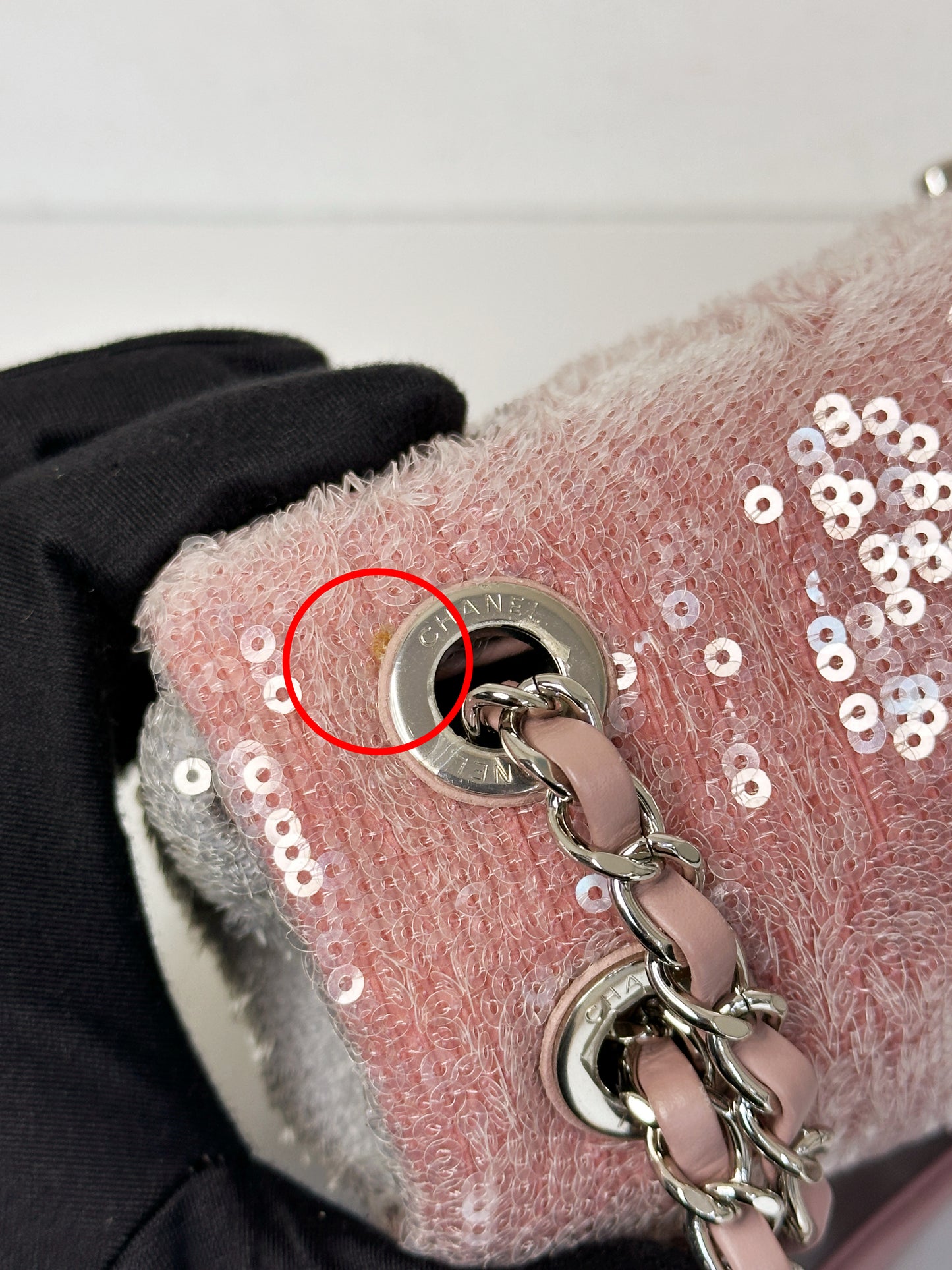 Chanel 18S Sequin Mini Waterfall Flap Pink Blue Yellow 2557 holo card