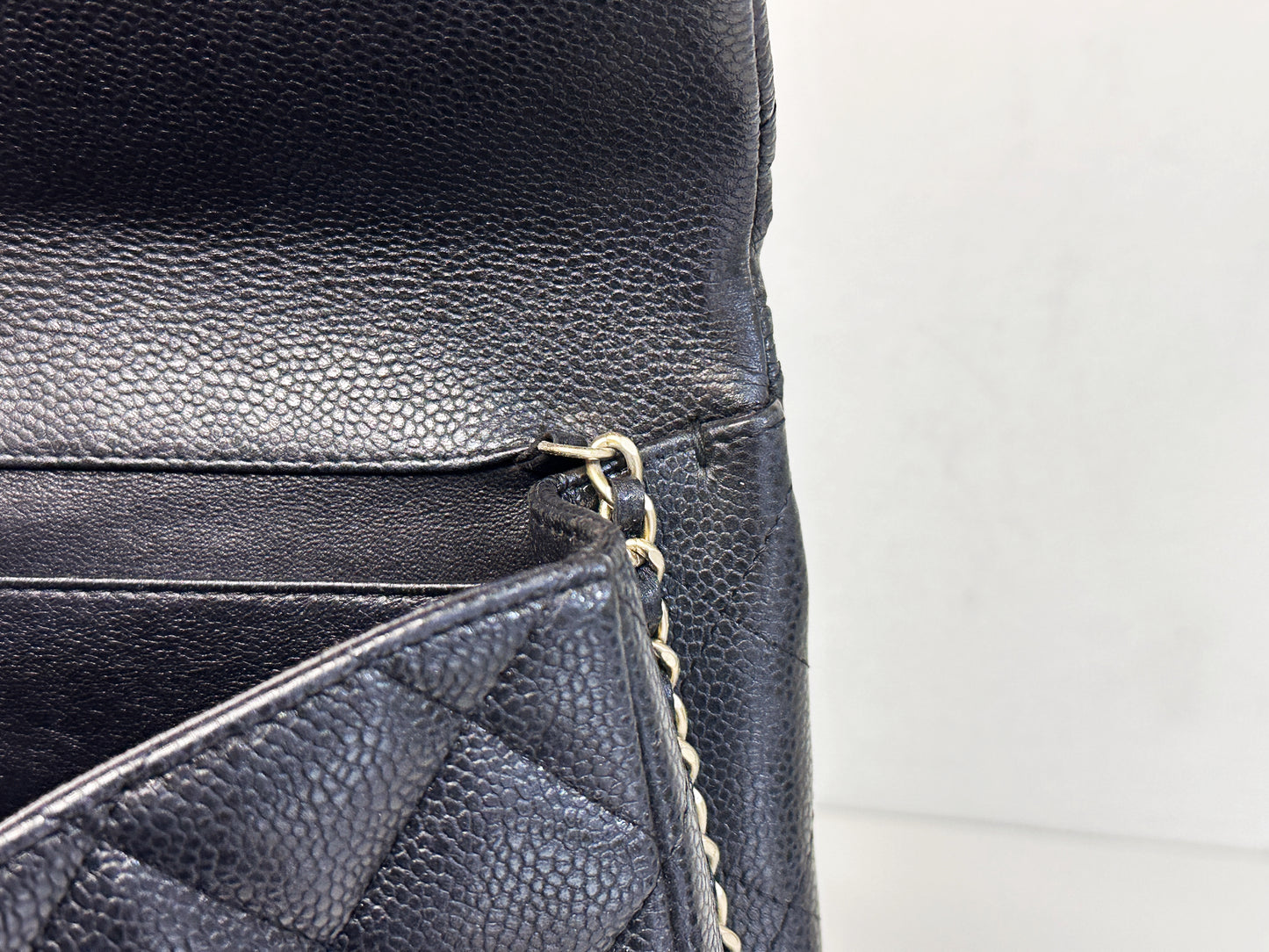 Chanel Caviar Quilted Clutch With Chain Flap Black GHW 2045 holo
