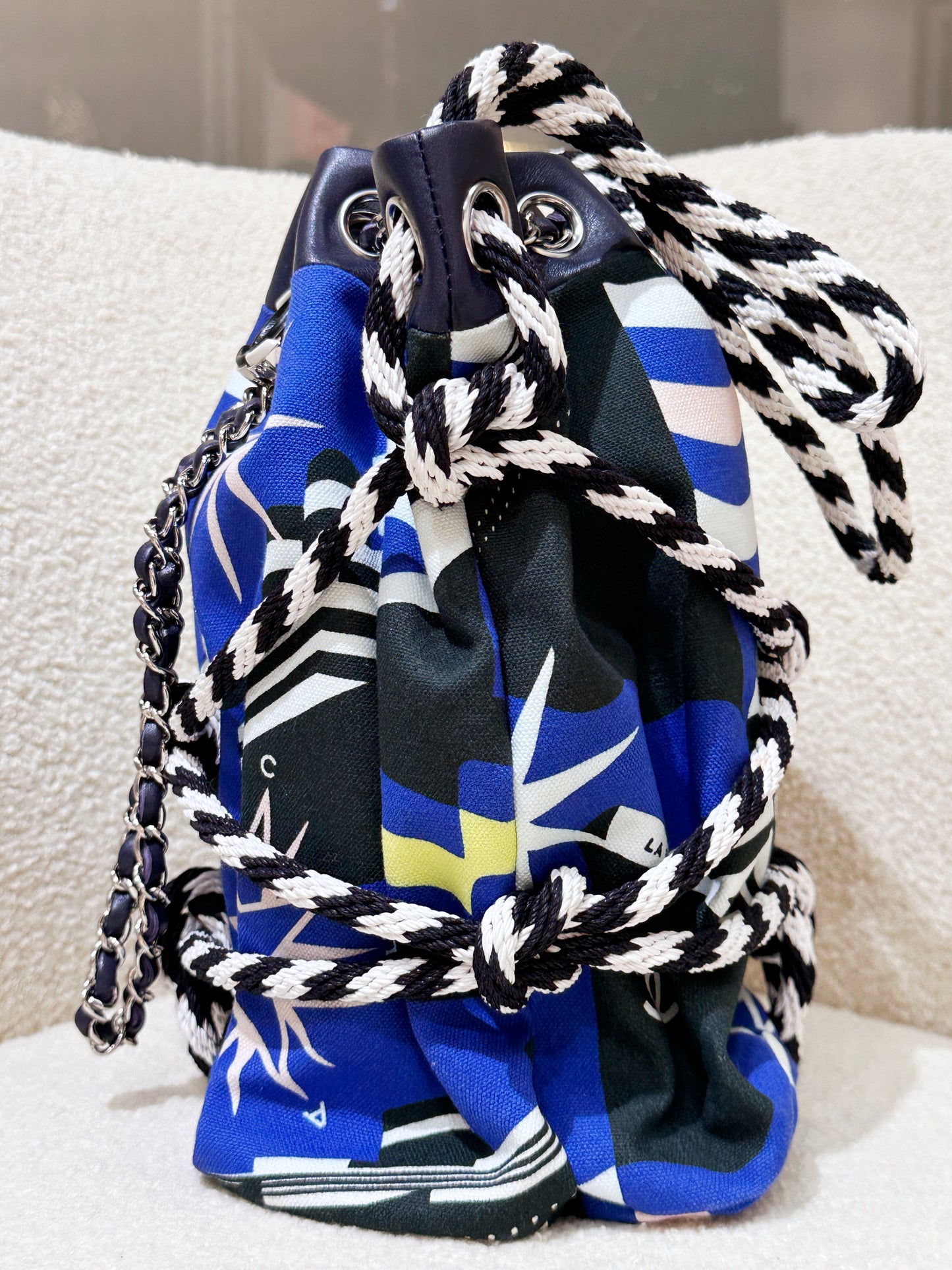 Chanel Blue Cotton Drawstring Bag Multiple colors 2704 holo card