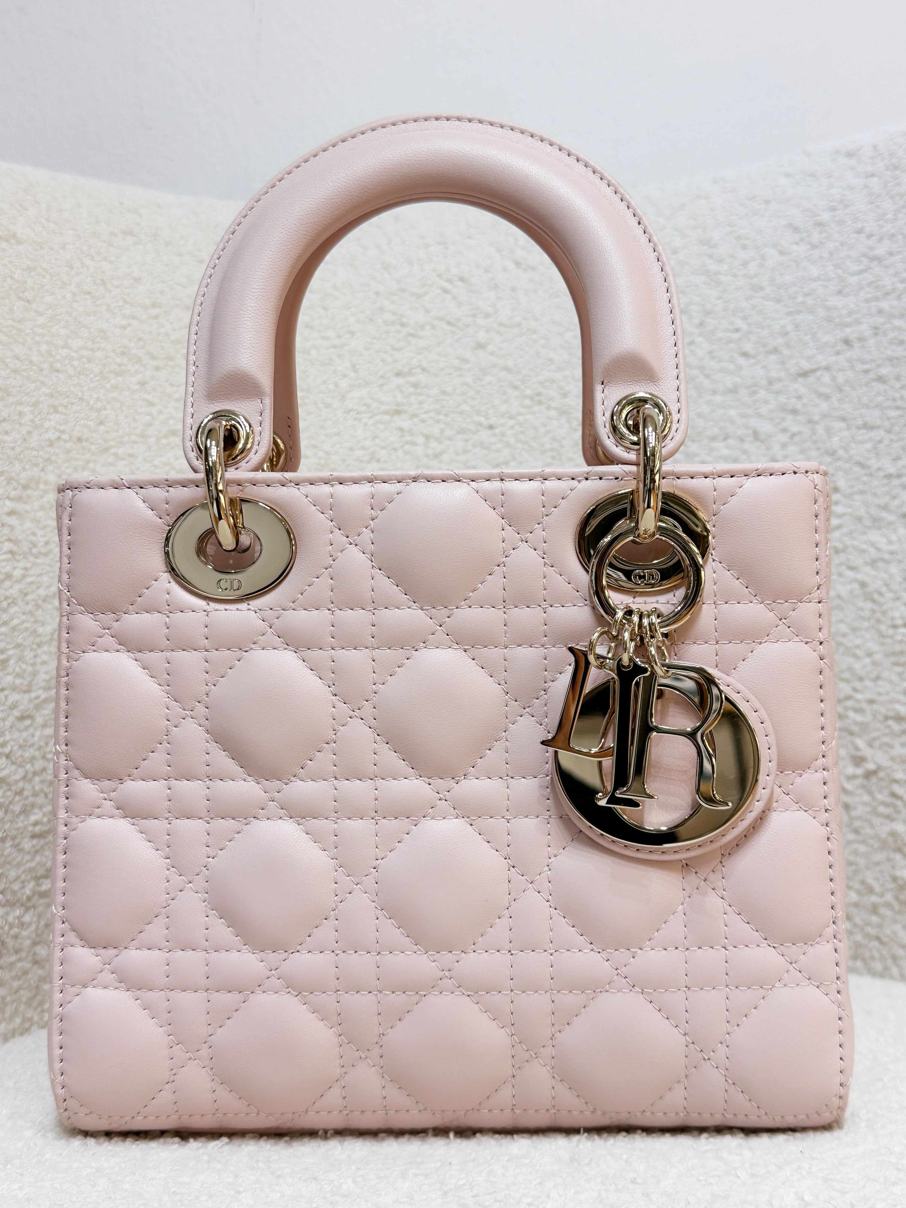 Christian Dior Small Lady Dior My ABCDior Bag Powder Pink Cannage Lambskin