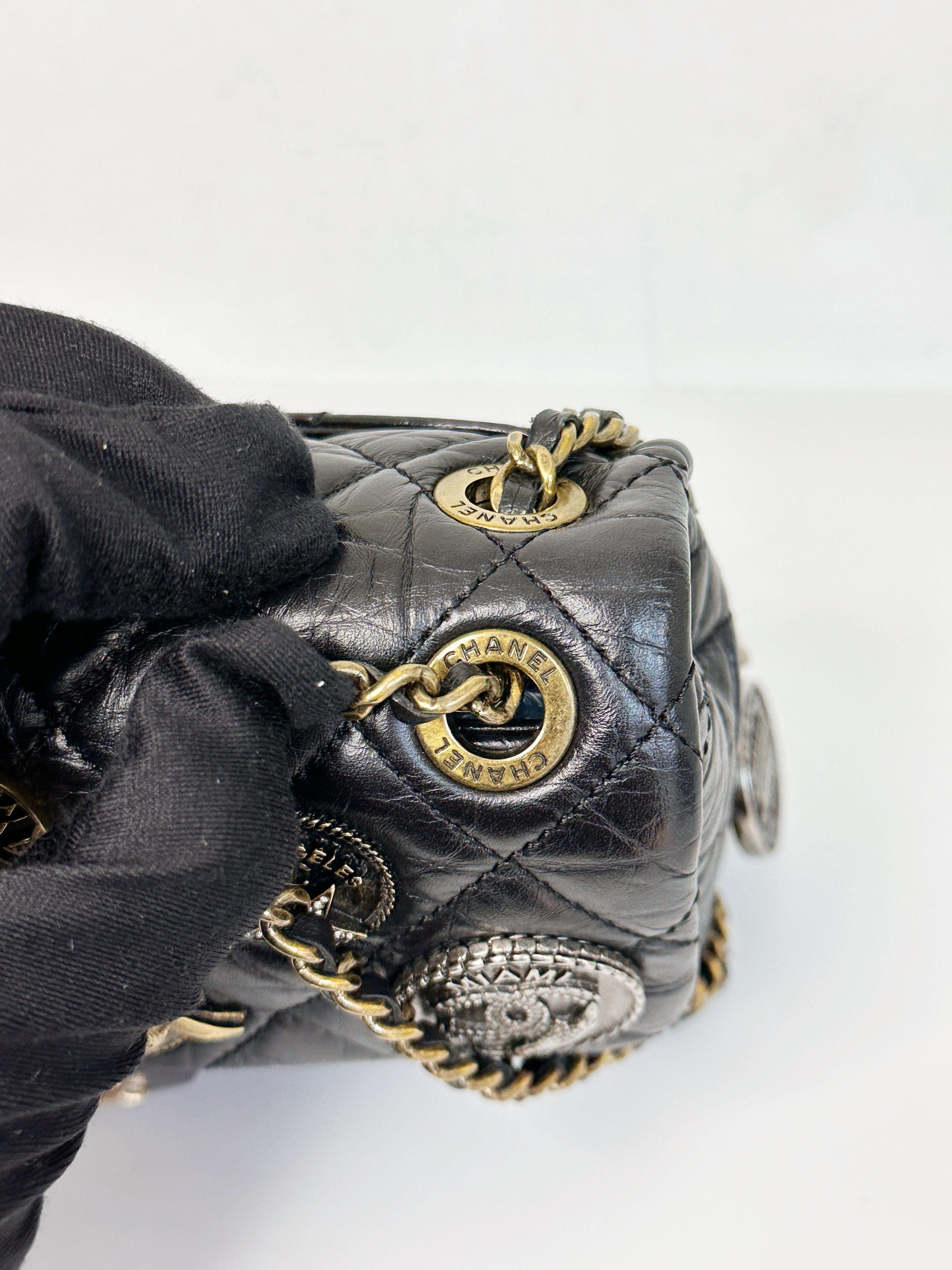 Chanel Mini Limited Edition Aged Calfskin Quilted Medallion Flap Black GHW 206 holo card