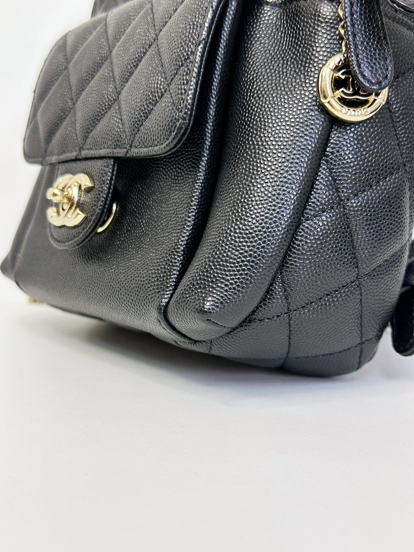 Chanel CC Day Backpack Quilted Caviar Mini Black 268 holo card