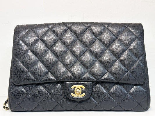 Chanel Caviar Quilted Clutch With Chain Flap Black GHW 2045 holo
