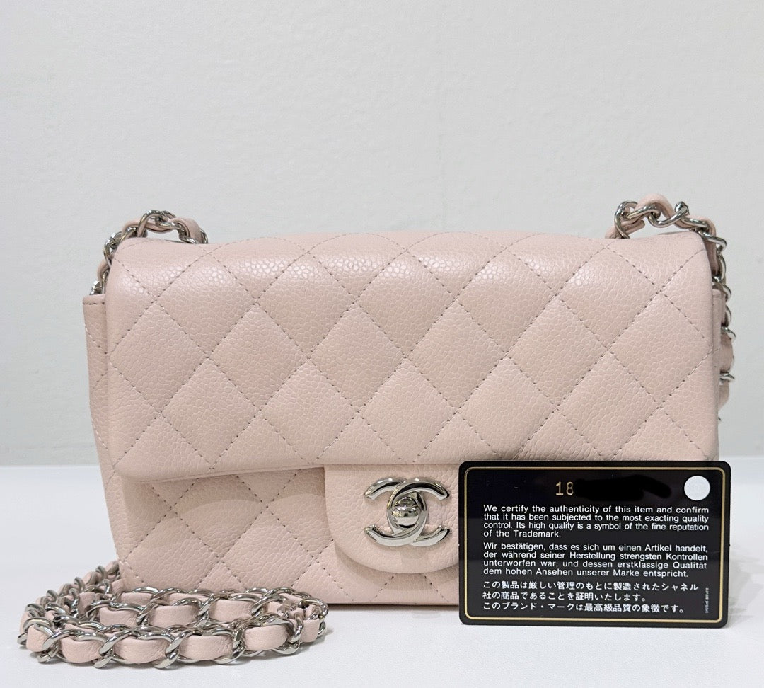 Chanel Mini Rectangular Classic Quilted Caviar Sakura Pink SHW 14C