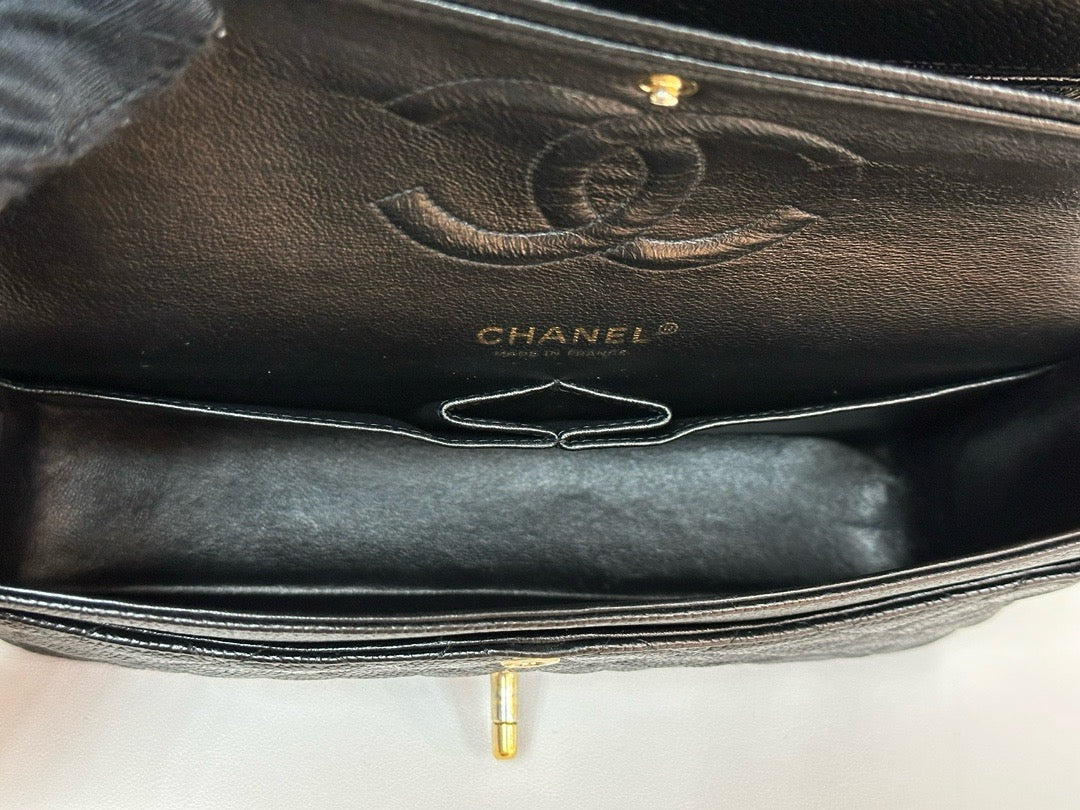 CHANEL Classic Double Flap Medium Shoulder Bag Black Caviar 24k