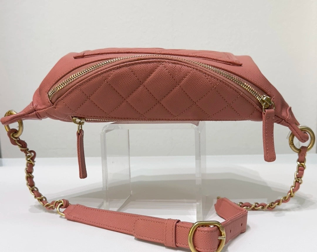 Chanel Caviar Quilted Filigree Waist Bag Pink GHW