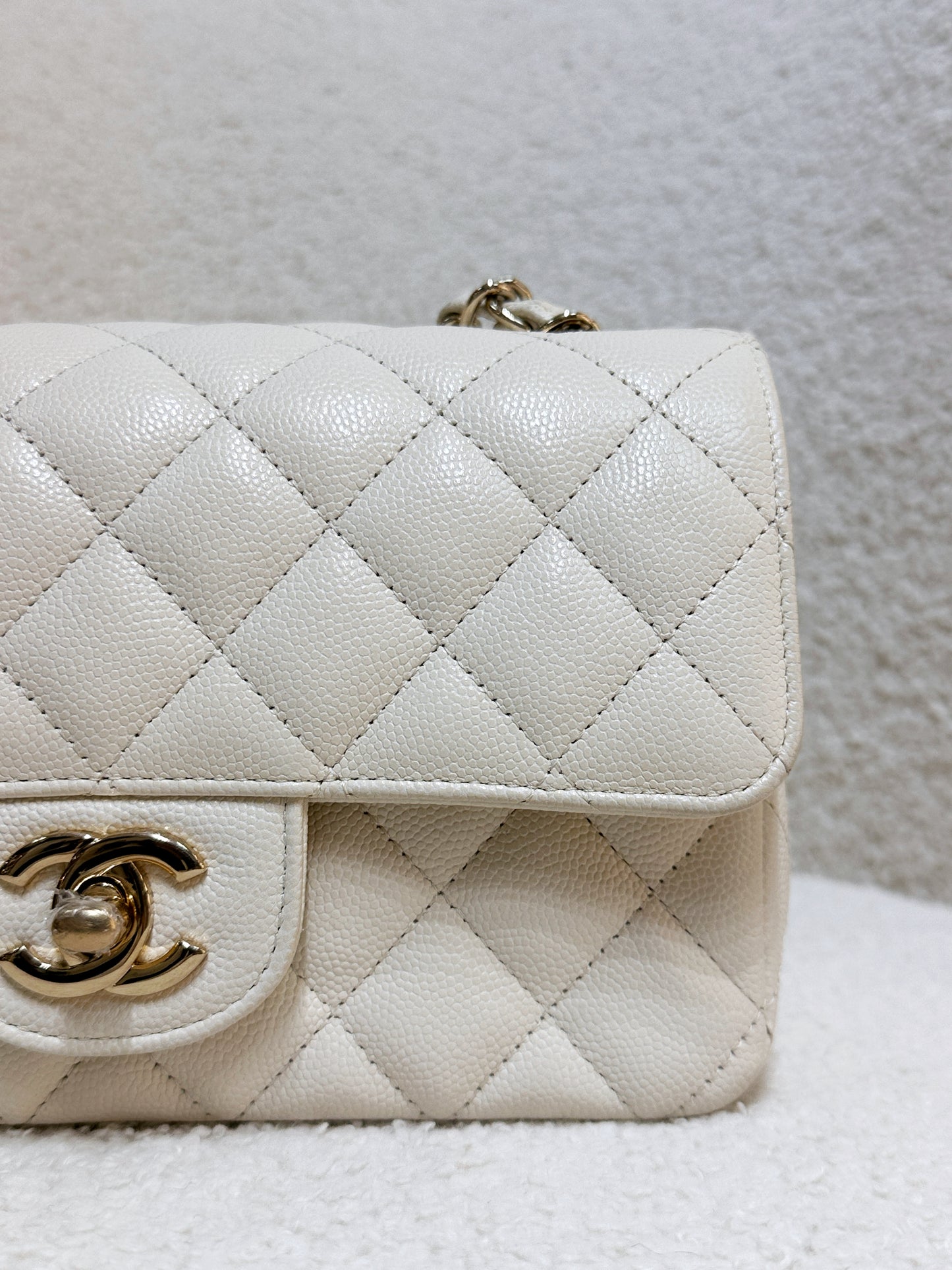 Chanel Mini Rectangular Classic Quilted Caviar Ivory 17C GHW 2383 holo card