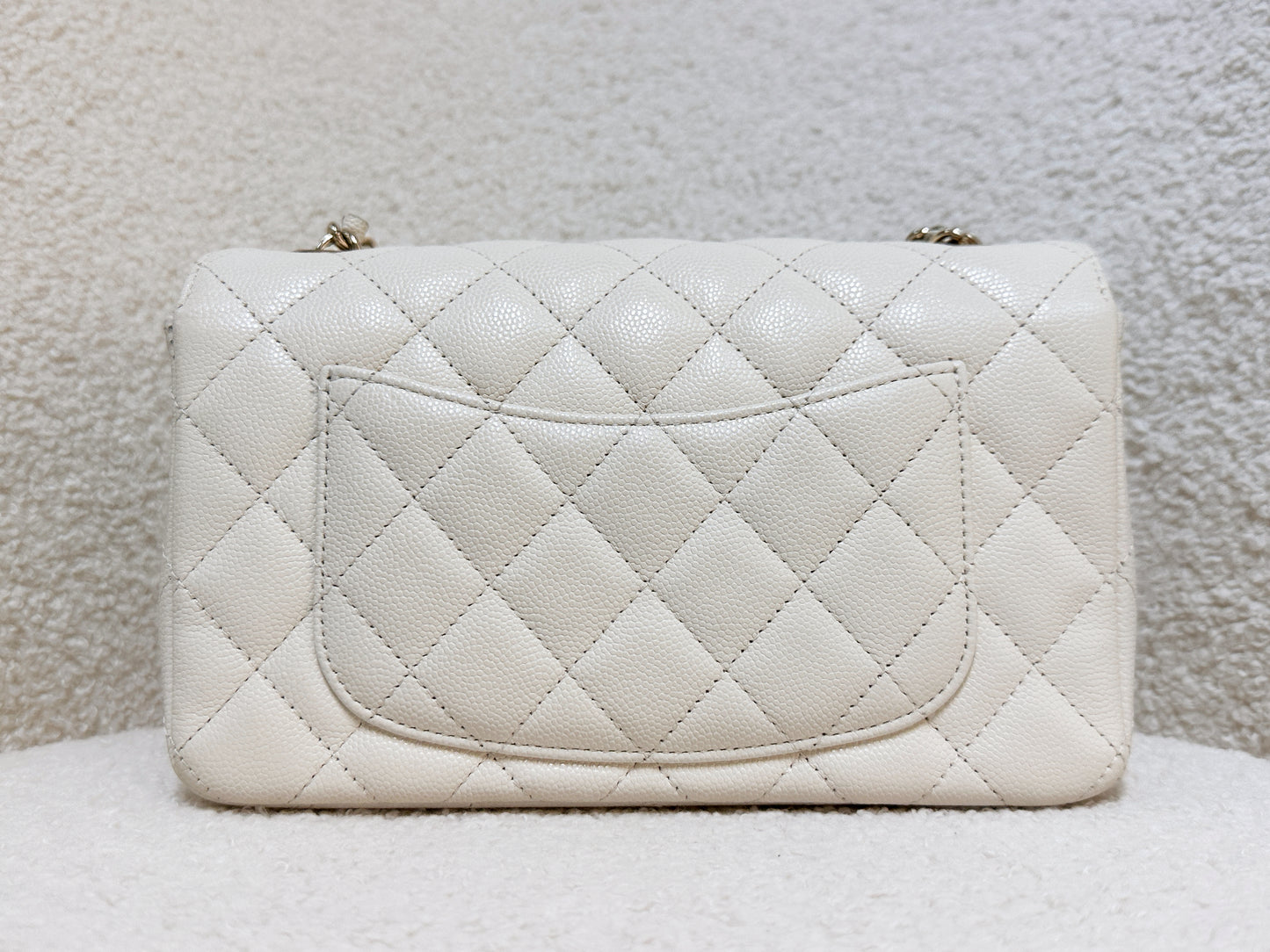 Chanel Mini Rectangular Classic Quilted Caviar Ivory 17C GHW 2383 holo card