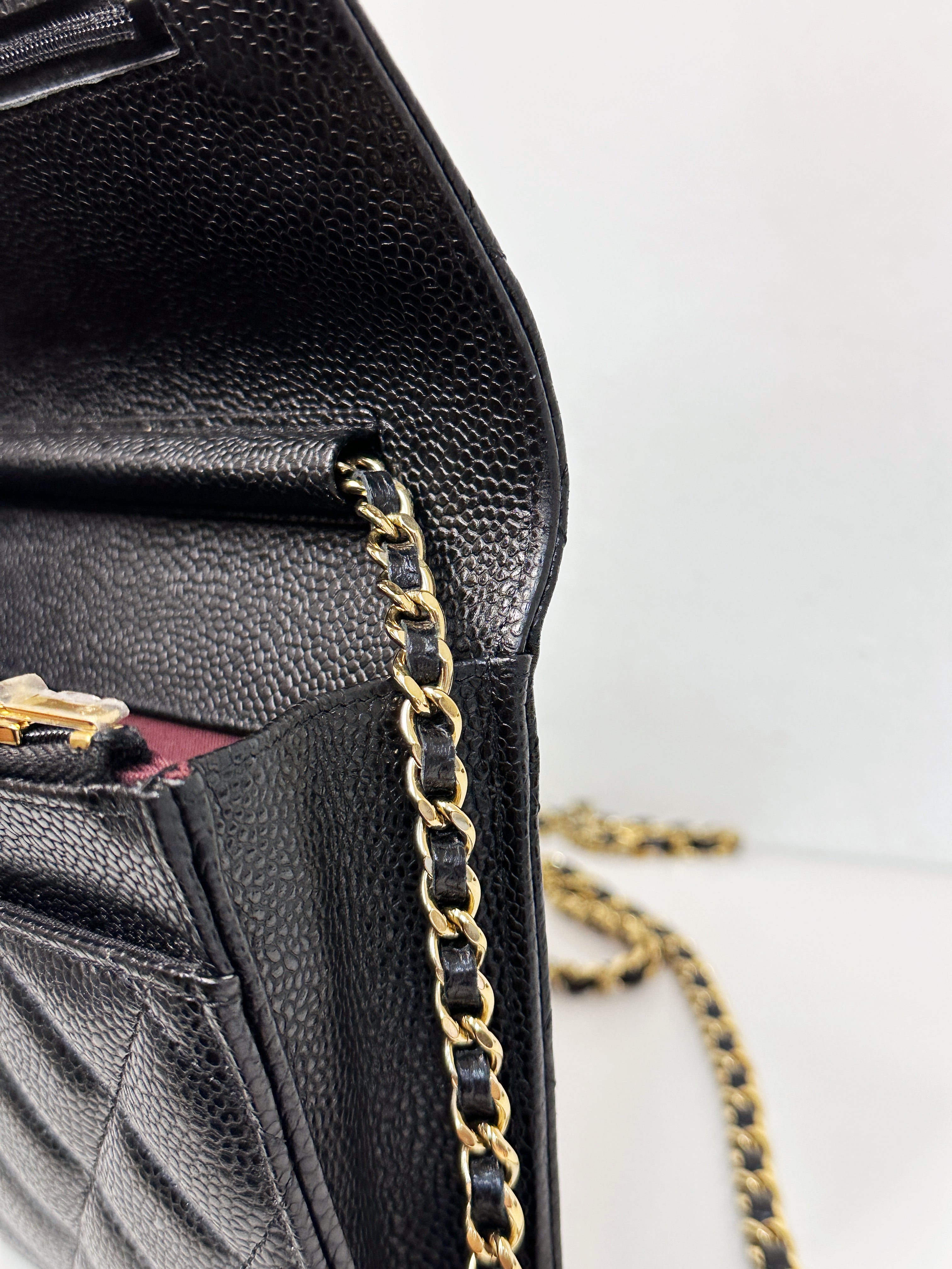 Chanel Classic Wallet on Chain Caviar Black GHW T876 microchip