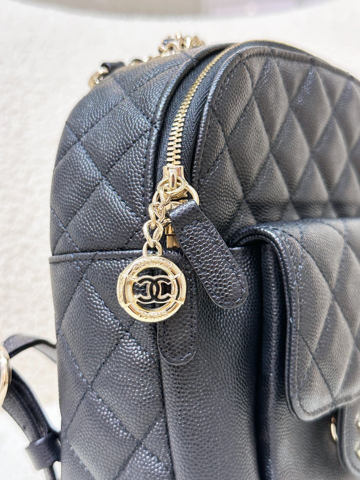 Chanel CC Day Backpack Quilted Caviar Mini Black 268 holo card
