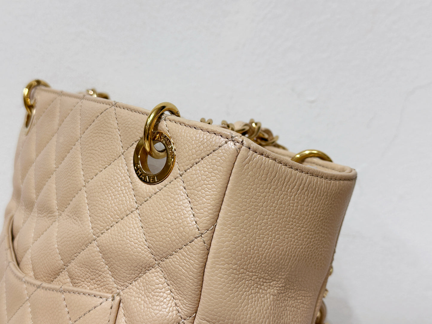 Chanel Caviar Quilted Petit Shopping Tote PST Beige GHW 1551 holo