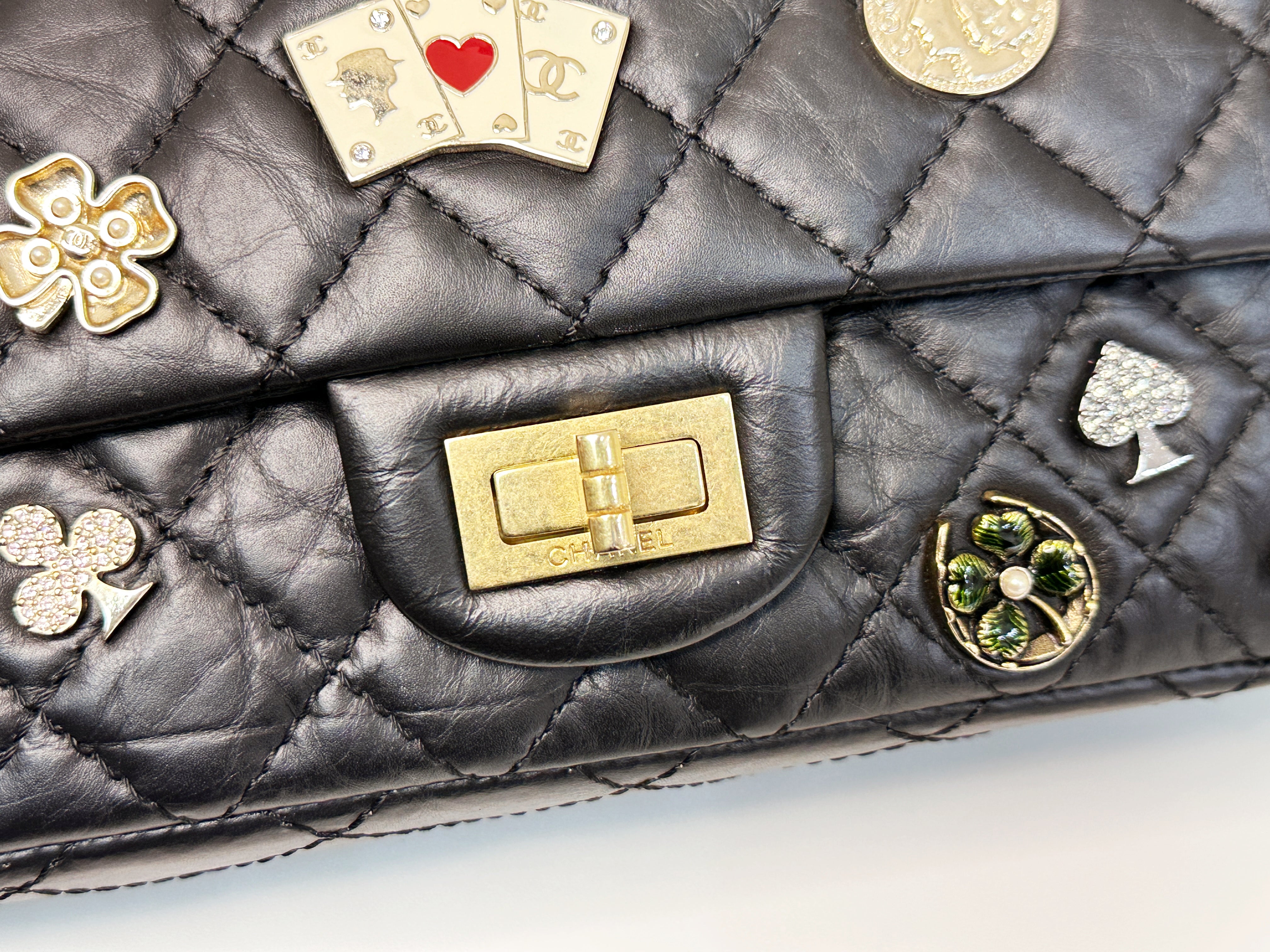 Chanel Small 2.55 Reissue Aged Calfskin Lucky Charms 225 Flap Black GHW