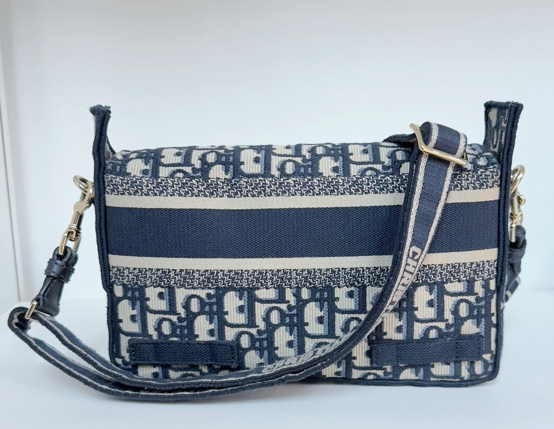 Dior Small Diorcamp Bag in Blue Oblique Embroidery Canvas and LGHW 2022year