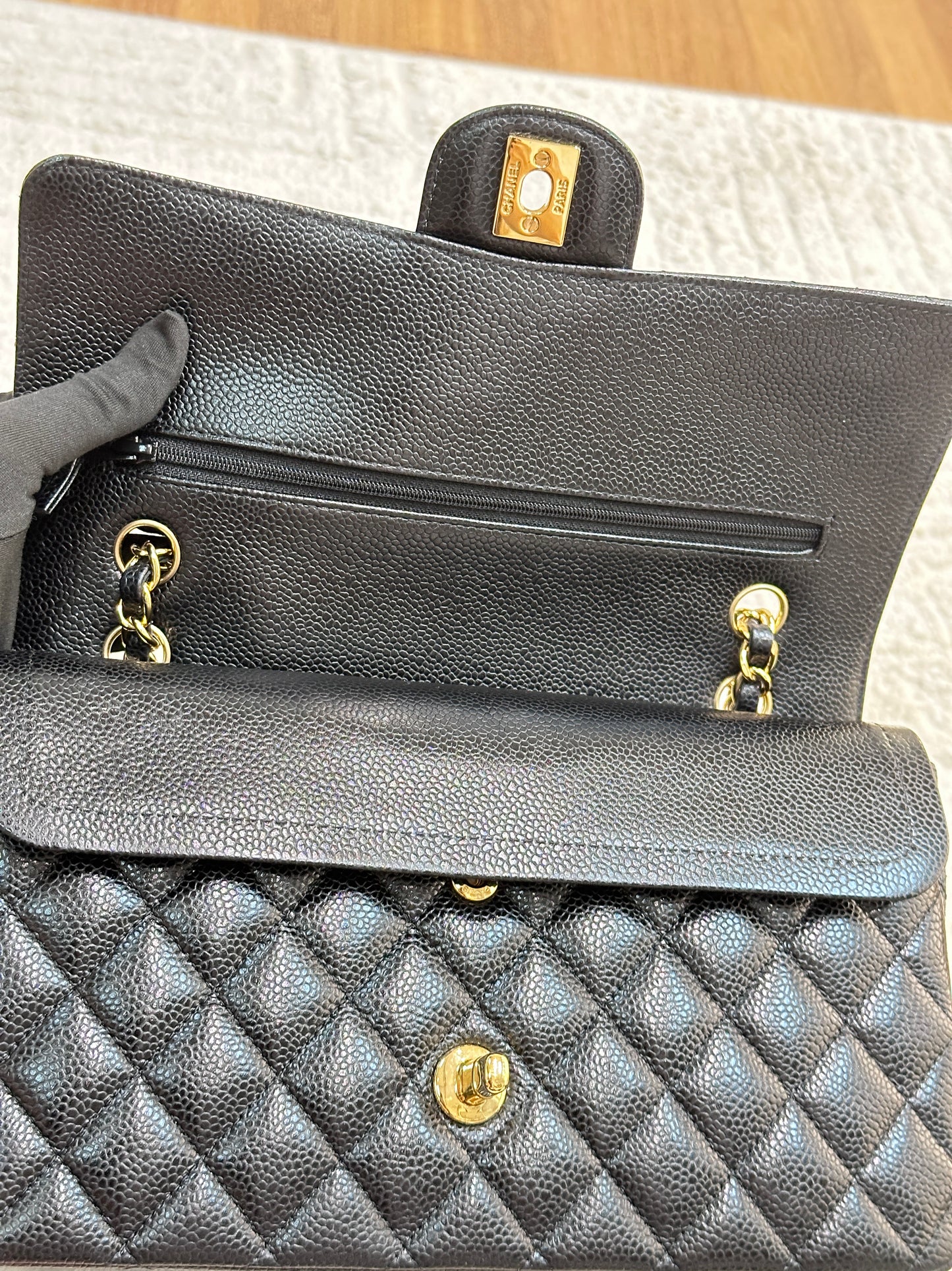 Chanel Medium Caviar Double Flap Black Bag GHW