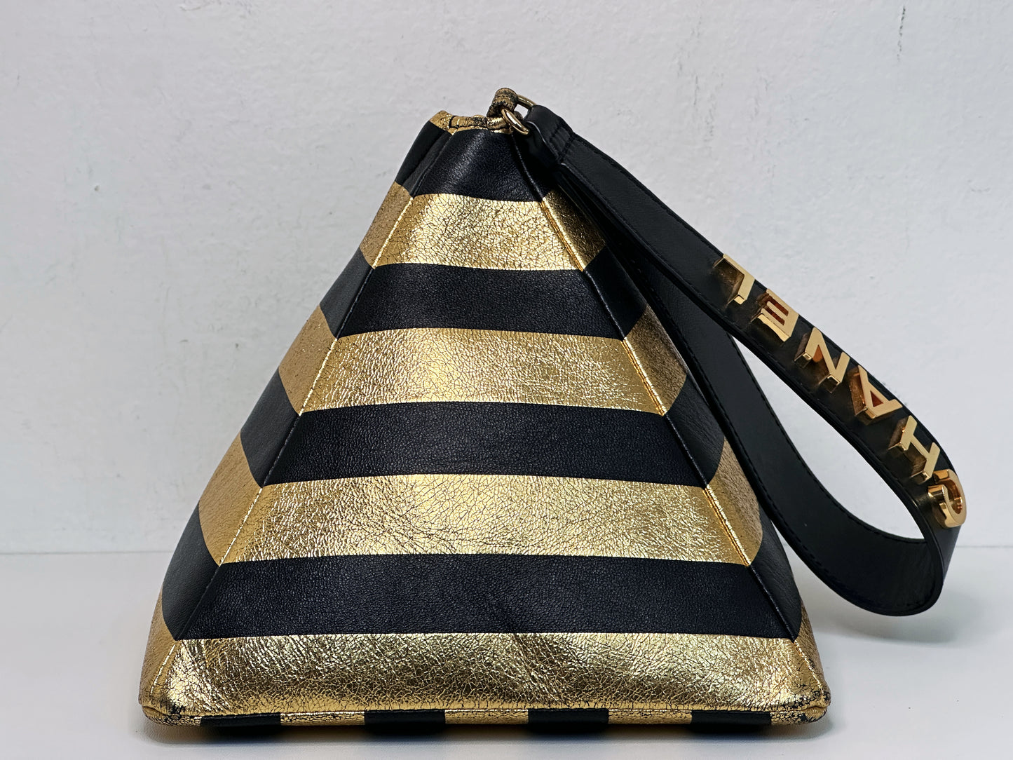 Chanel Metallic Lambskin CC Kheops Pyramid Bag Gold Black 2809 holo