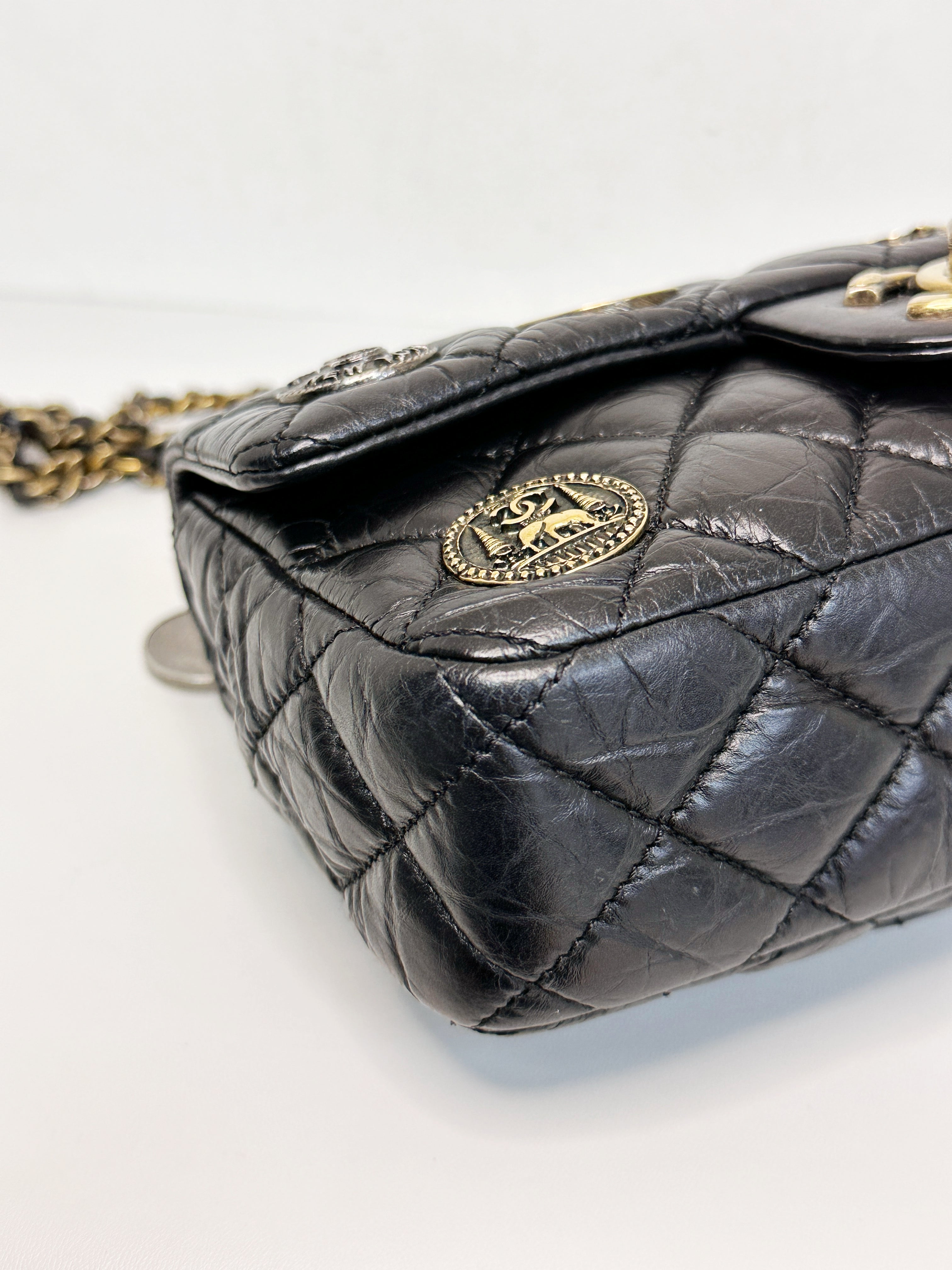 Chanel Mini Limited Edition Aged Calfskin Quilted Medallion Flap Black GHW 206 holo card