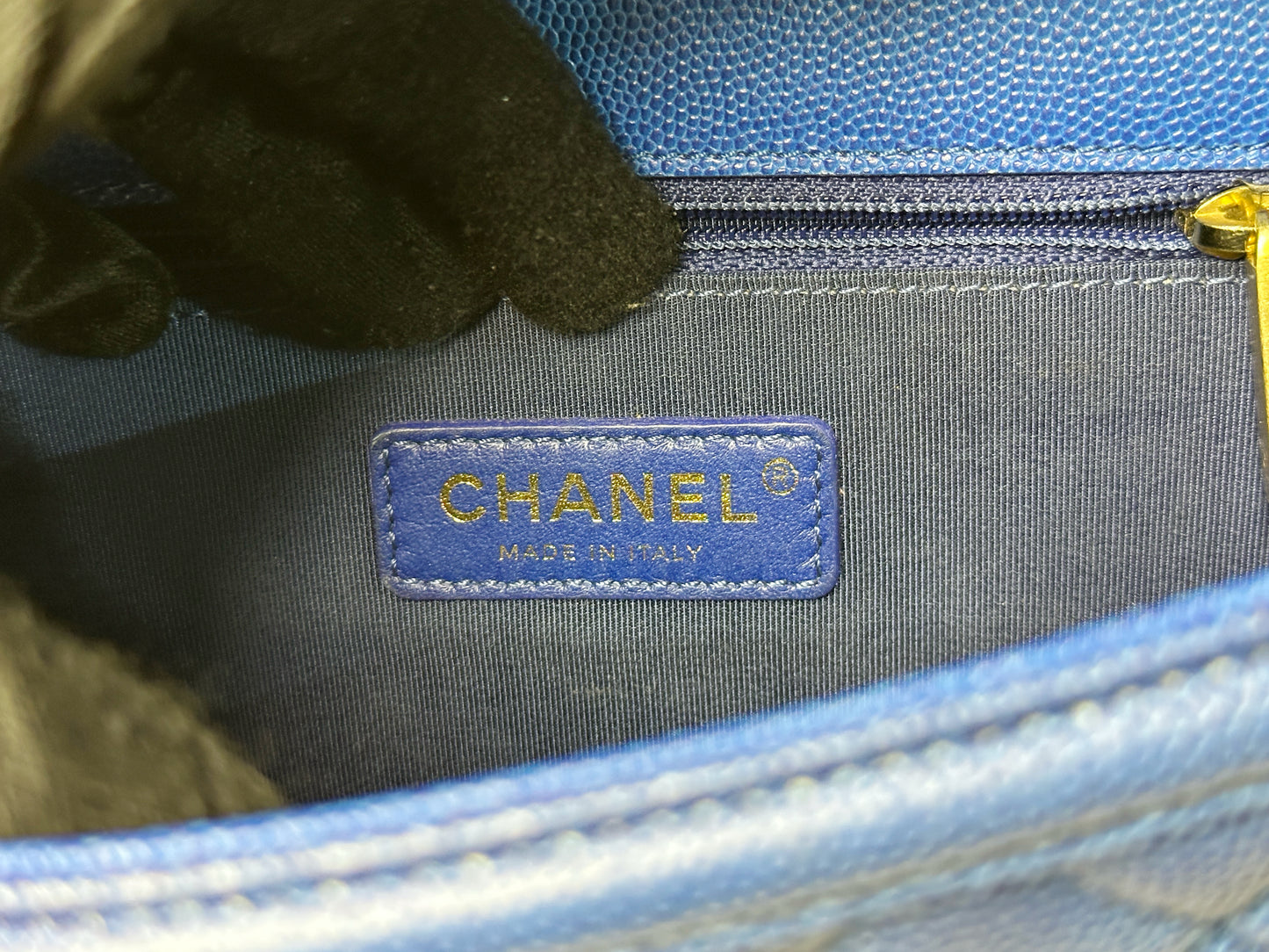CHANEL Caviar Quilted Small Sunset On The Sea Flap Blue 2721 holo card