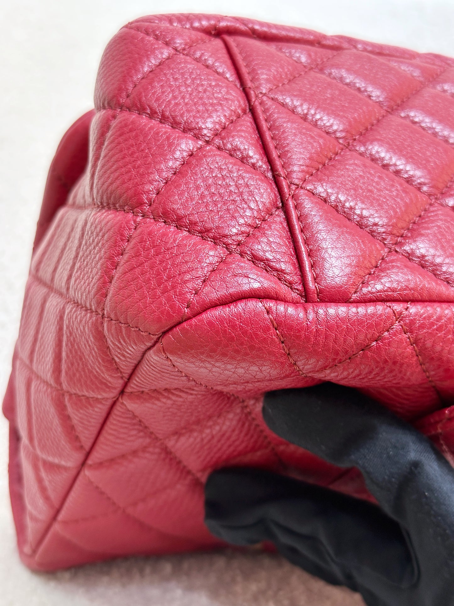 Chanel Red Grained Calfskin XL Small Travel Flap Bag Light Gold Hardware