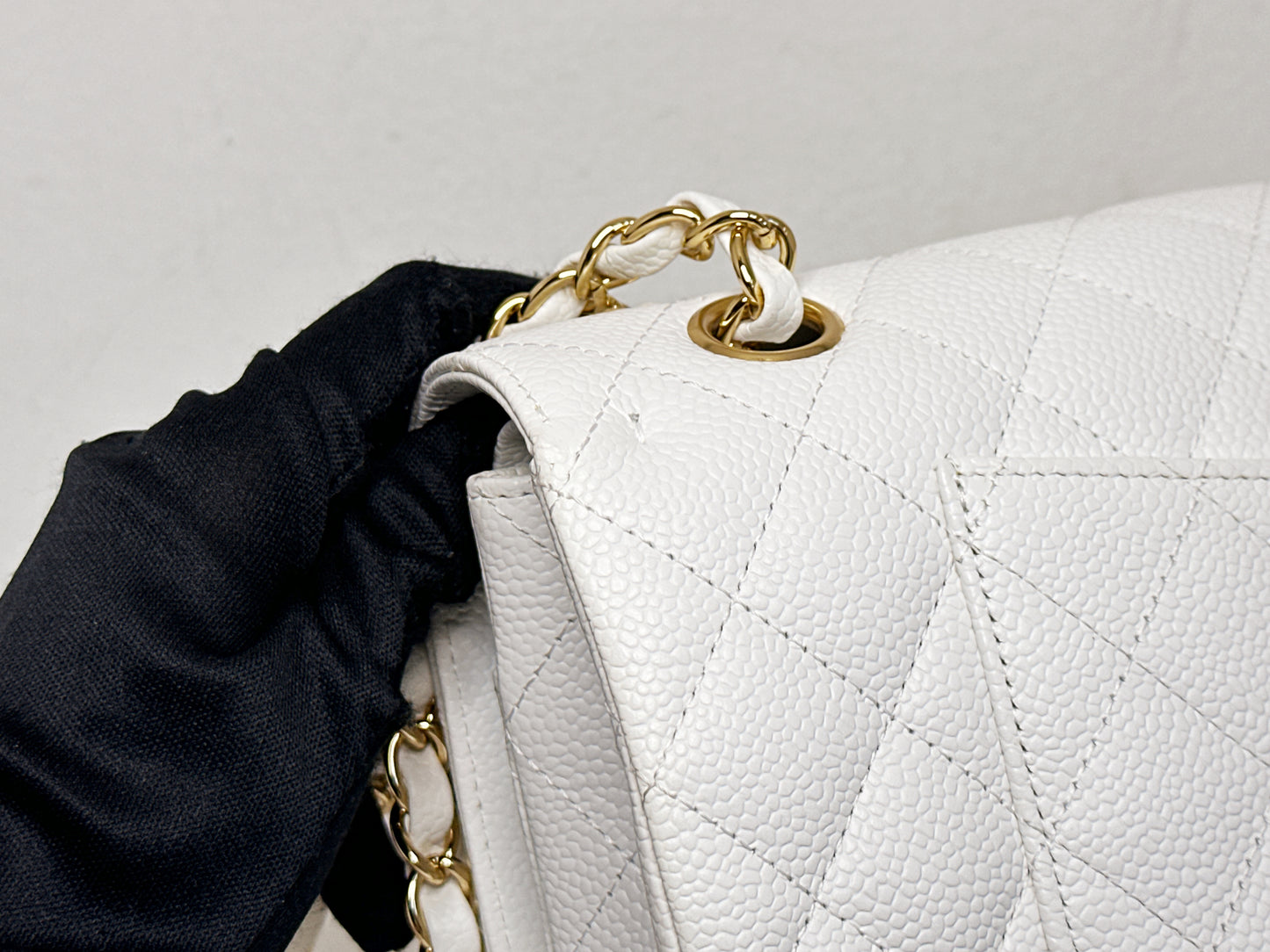 Chanel White Caviar Medium Classic Double Flap Bag 1350 holo card
