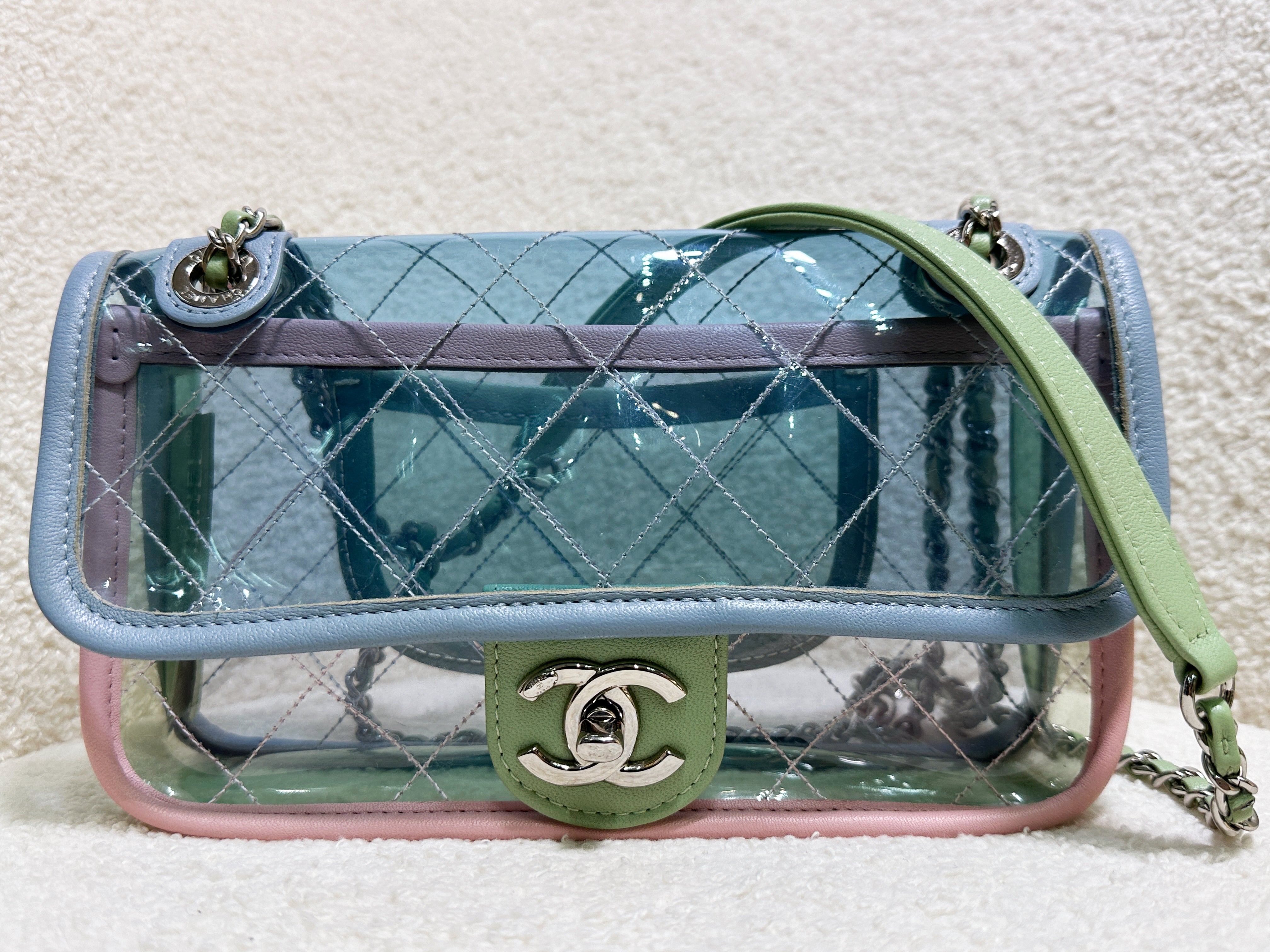Chanel Coco Splash PVC Mini Flap Bag Blue/Pink/Green 25 holo