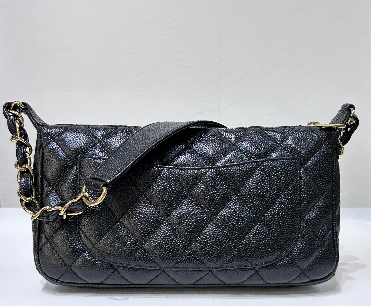 Chanel Small Caviar Quilted Pochette Shoulder Bag Black GHW