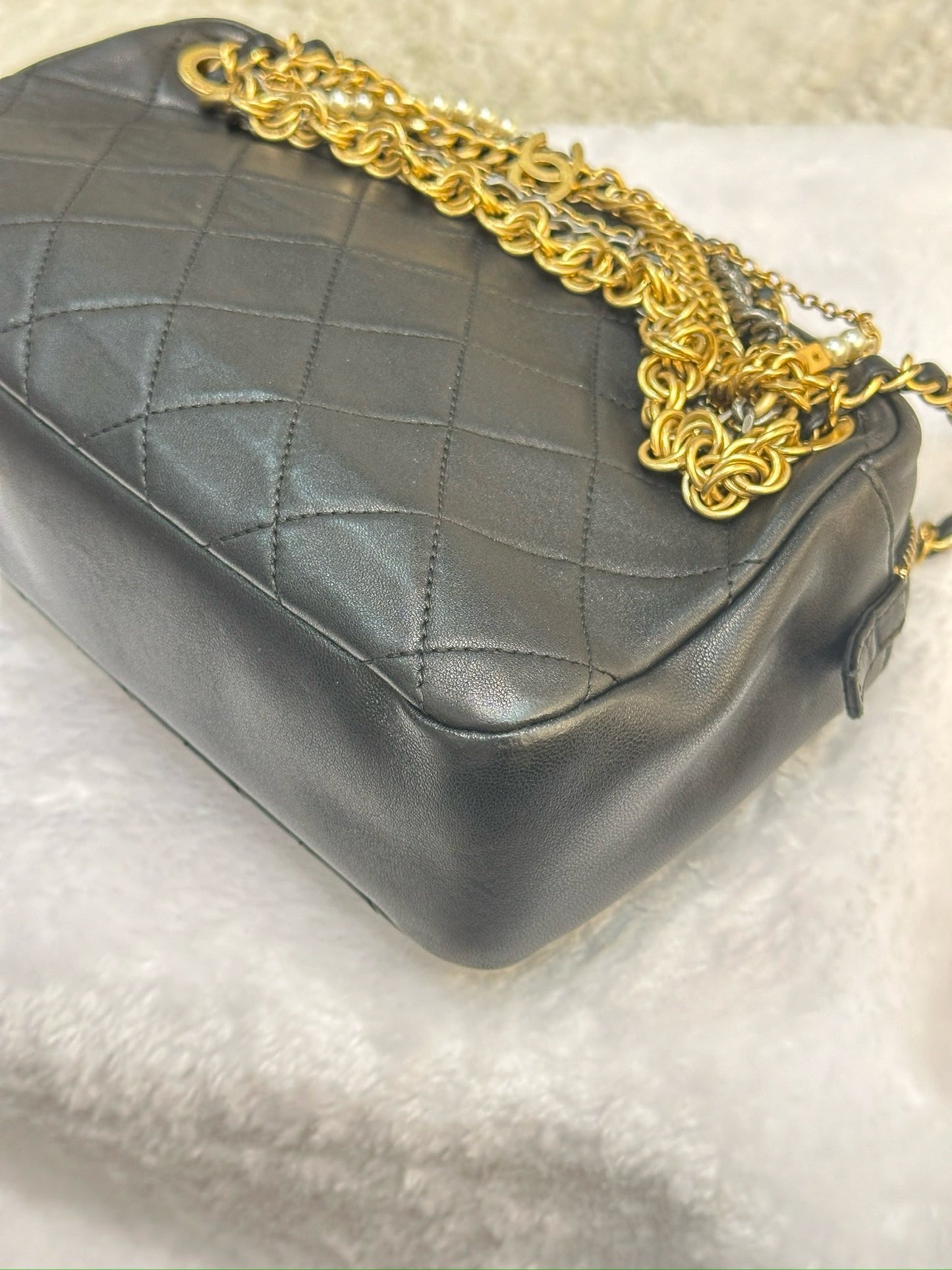 Chanel Lambskin Quilted All About Chains Camera Bag Black