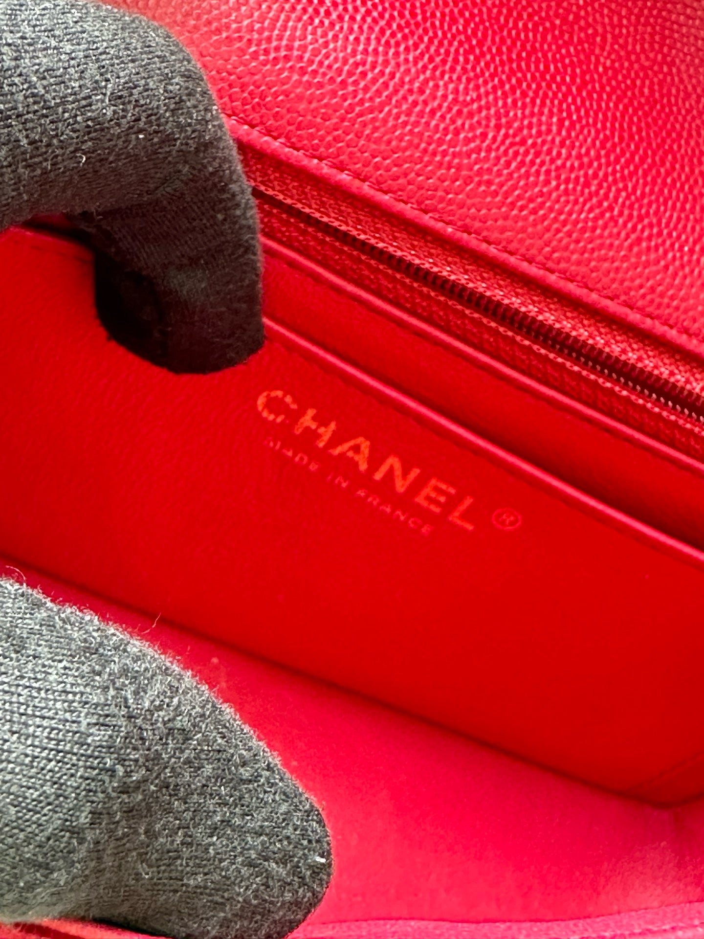 Chanel Mini Rectangle Chevron Red Caviar with GHW