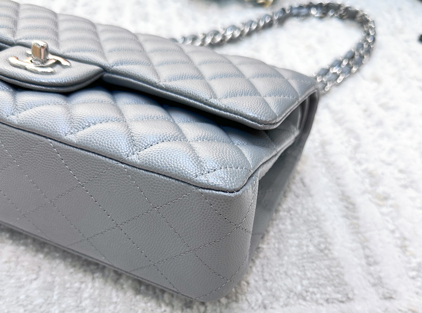 CHANEL Caviar Quilted Medium Double Flap Grey