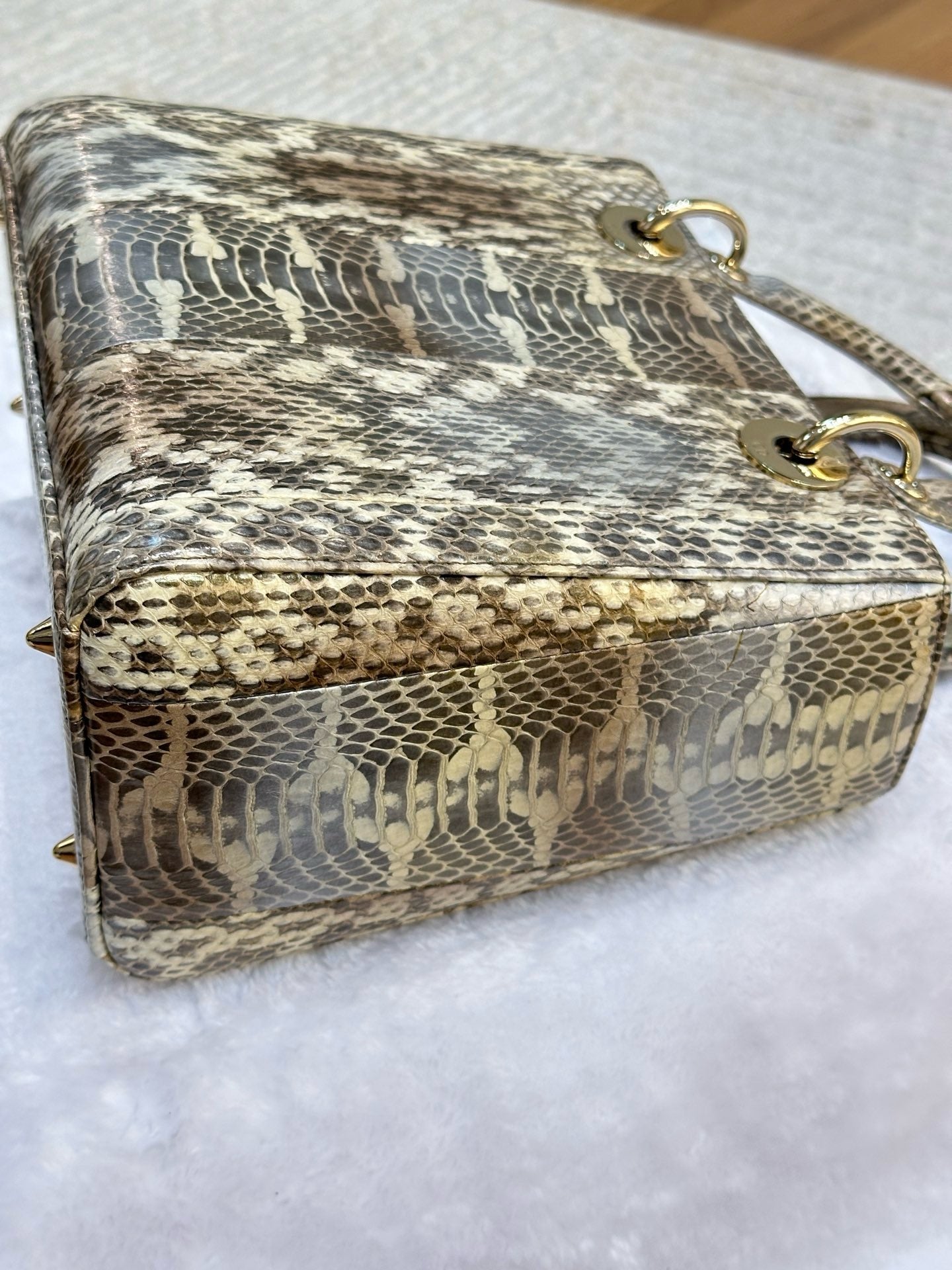 Christian Dior Medium Bicolor Python Leather Lady Dior Flap Closure Bag